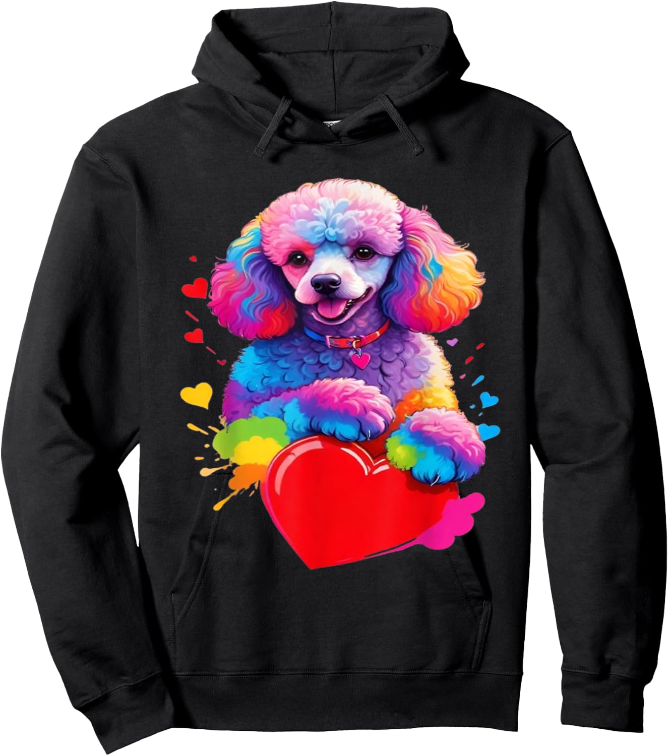 Poodle Shirt - Colorful Poodle Heart Graphic Hoodie - Hoodie | Black