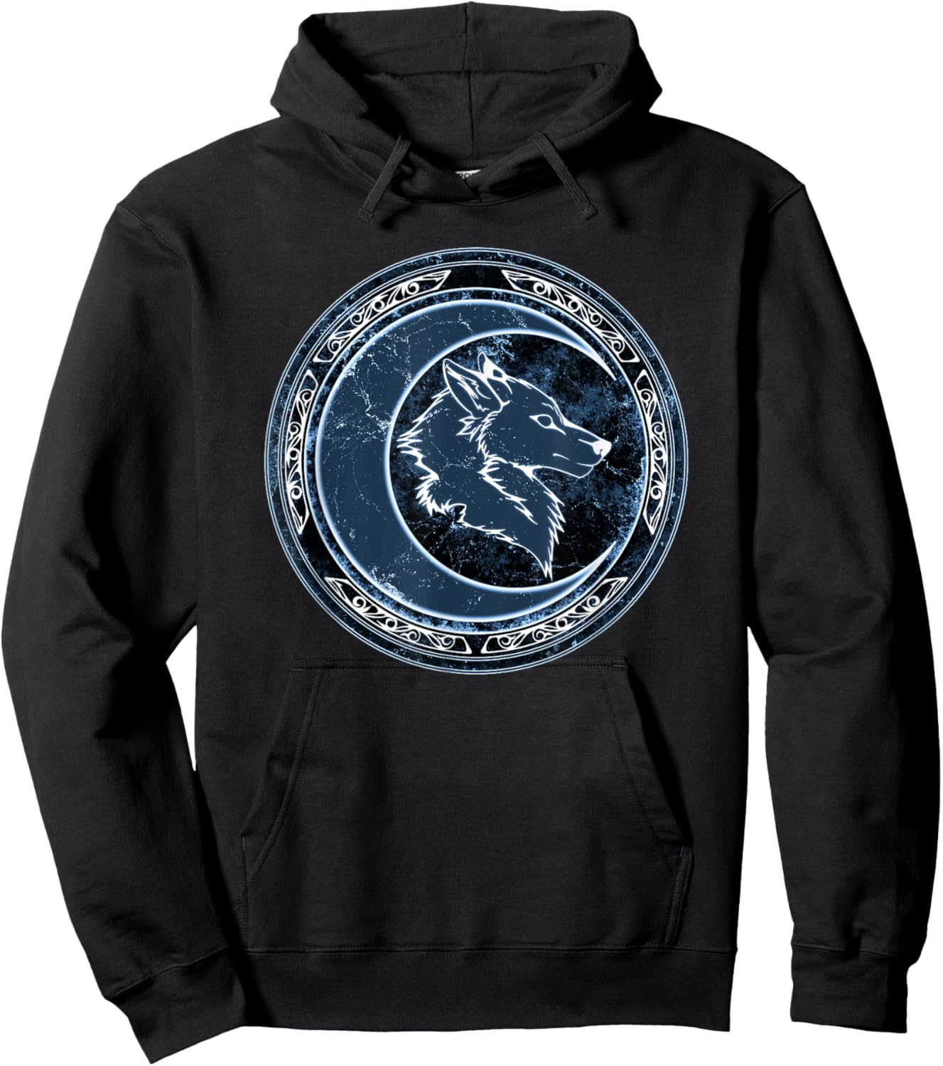 Celtic Wolf and Moon Hoodie - Hoodie | Black