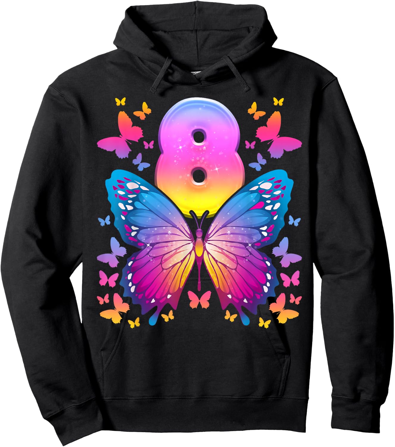 8th Birthday Girl 8 Years Butterfly Number 8 Hoodie - Hoodie | Black
