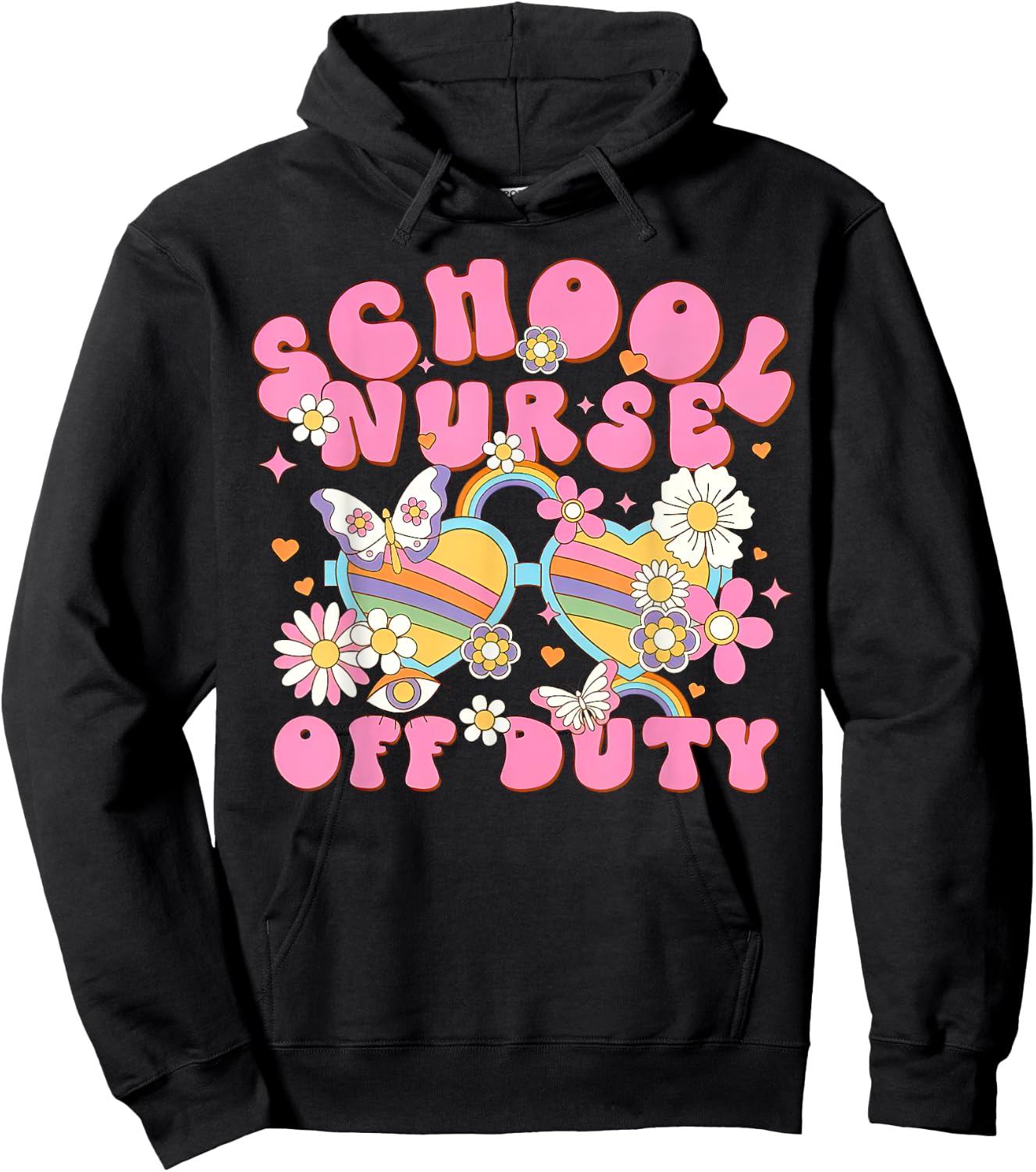 Retro School Nurse Off Duty Glasses Last Day Of School Hoodie - Hoodie | Black