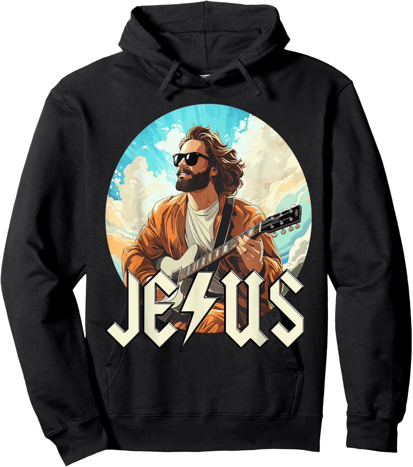 Christ Jesus with Electric Guitar Hoodie - Hoodie | Black