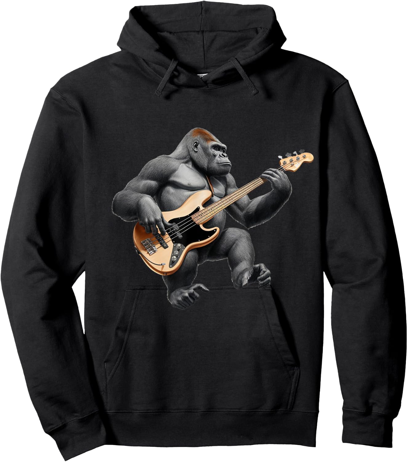 Bassist Gorilla, Funny Gorilla Playing Guitar Rock Music Hoodie - Hoodie | Black