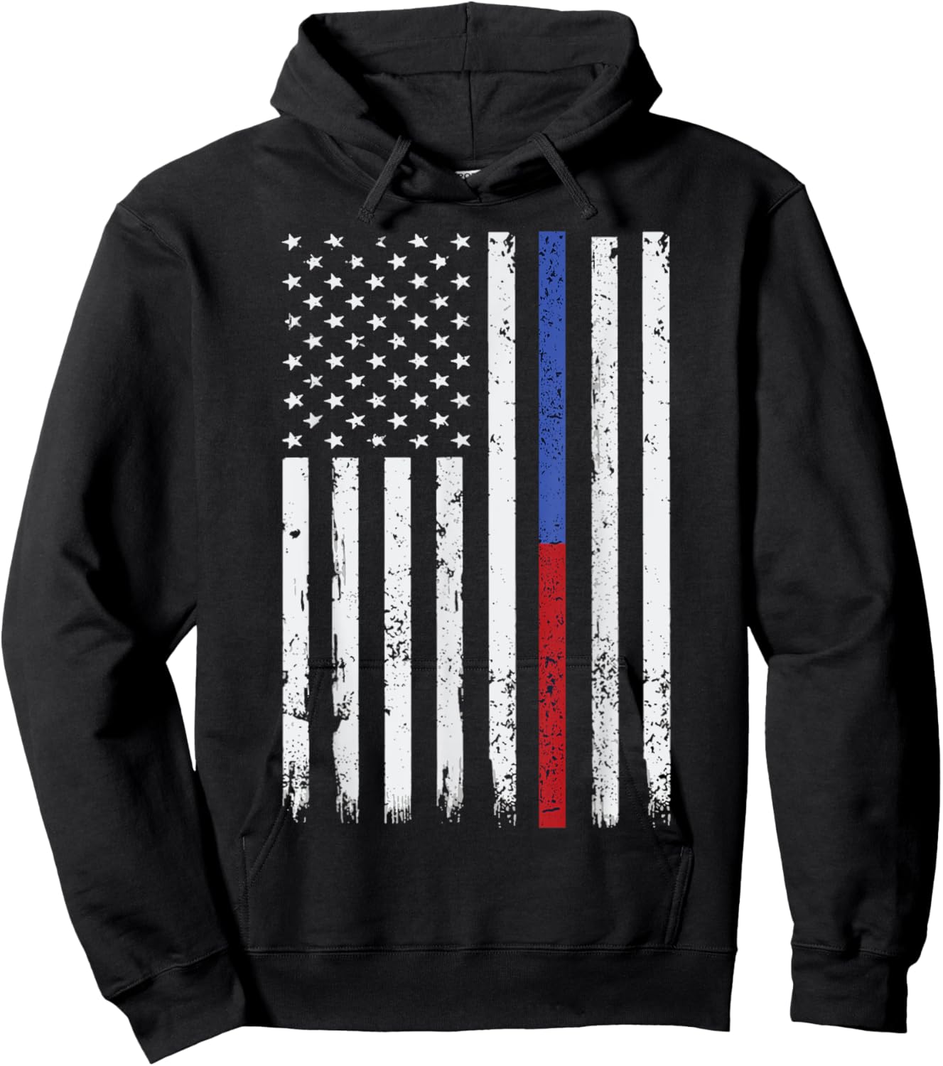 Firefighter & Police Officer Thin Red & Blue Line USA Flag Hoodie - Hoodie | Black