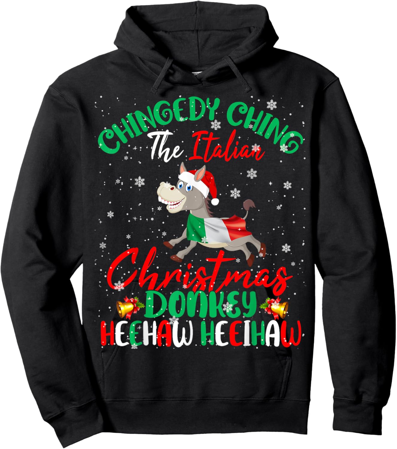 Merry Christmas Italian Funny Italian Santa Donkey Heehaw Hoodie - Hoodie | Black