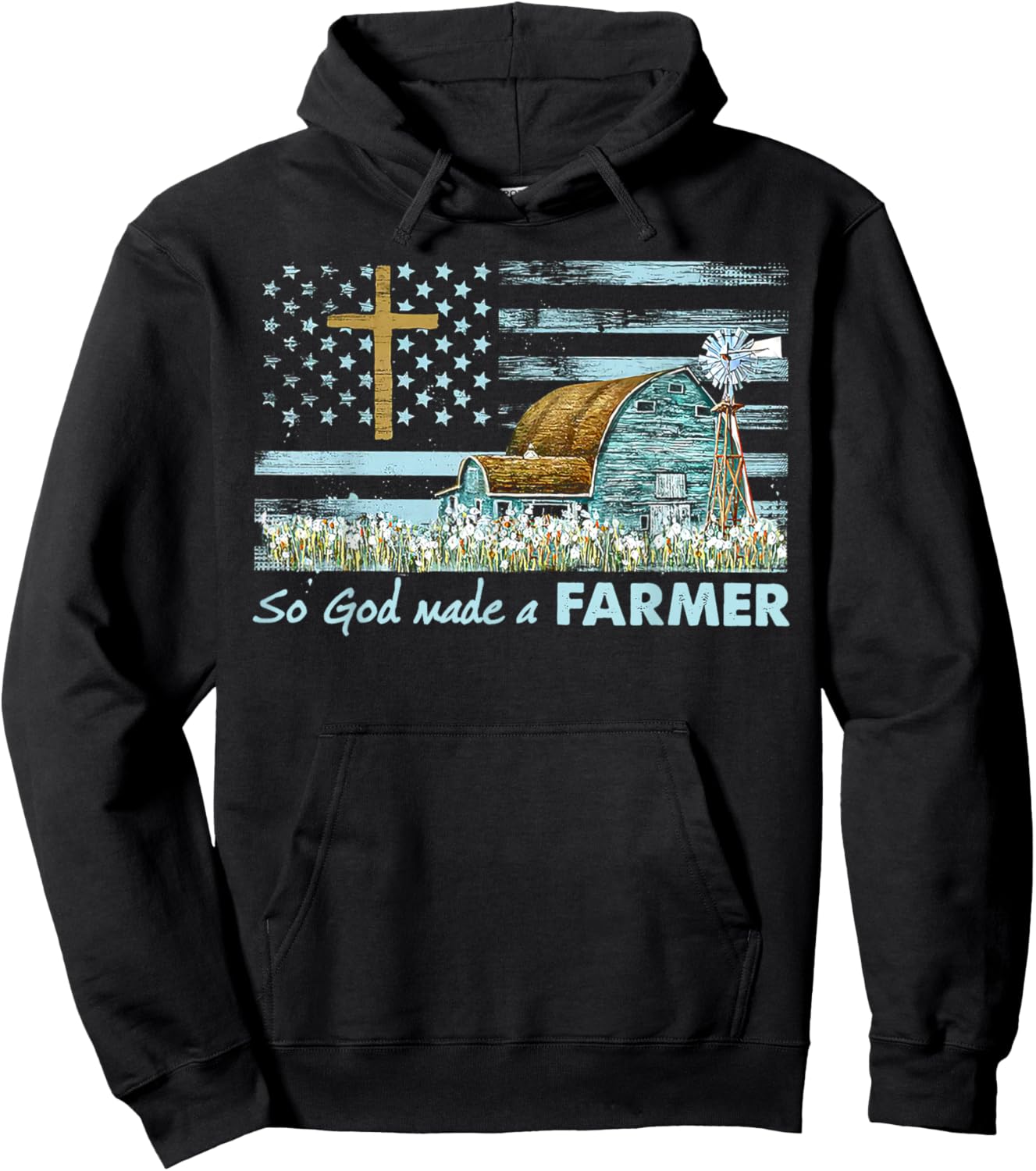 So God Made A Farmer Grandpa Father Dad Husband Farmer Gift Hoodie - Hoodie | Black