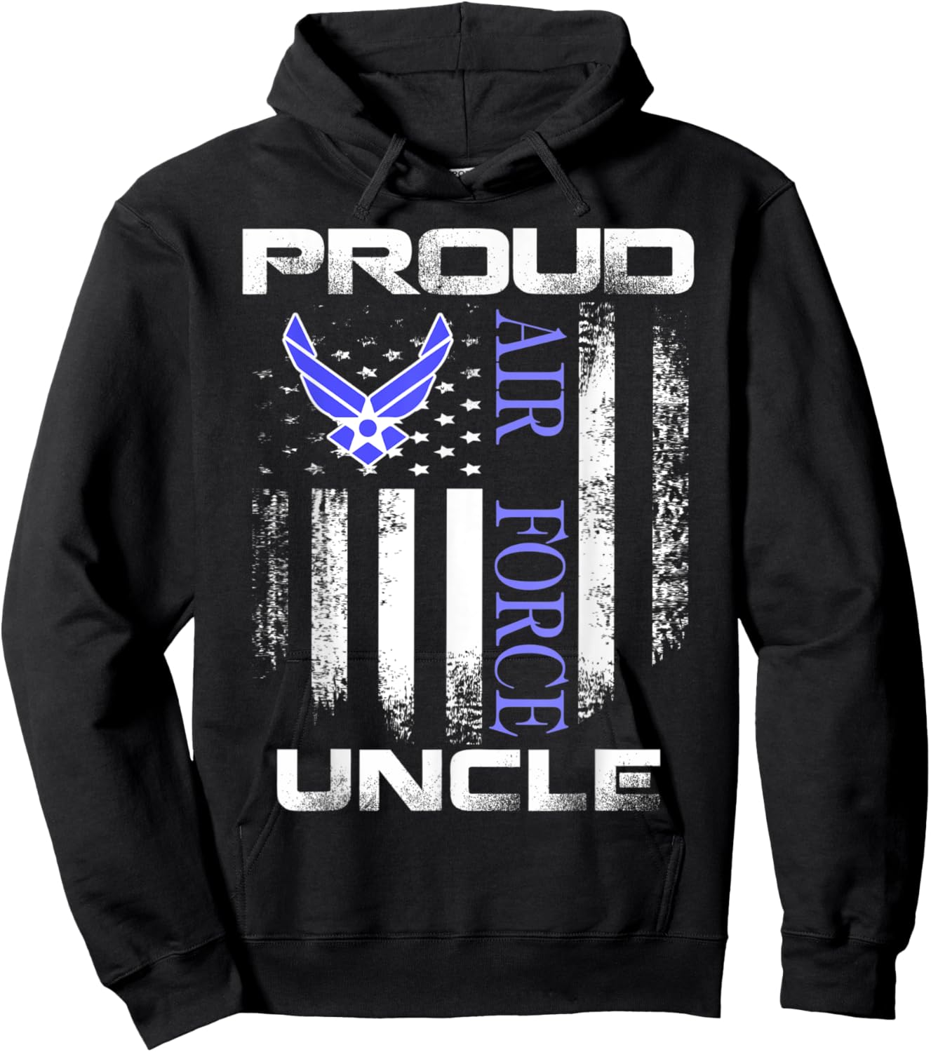 Vintage Proud Air Force Uncle With American Flag Gift Hoodie - Hoodie | Black