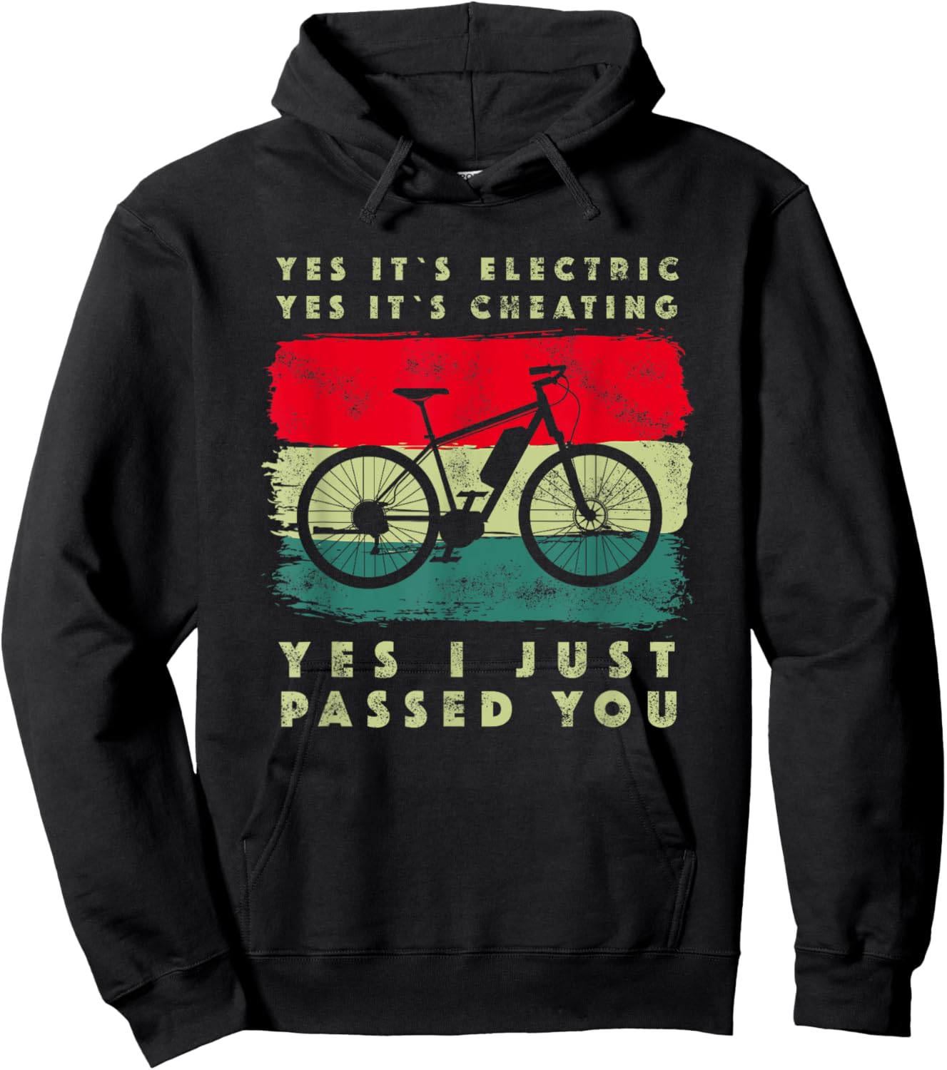 E-Bike Electric Bike Retro Outfit Gifts -Adults Black Small Graphic Short Sleeve Classic Fit Pull On Retro Cycling Accessory Hoodie - Hoodie | Black