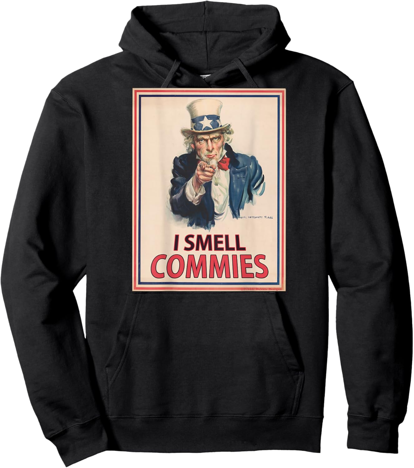 ON BACK Patriotic Conservative Uncle Sam - I SMELL COMMIES Hoodie - Hoodie | Black