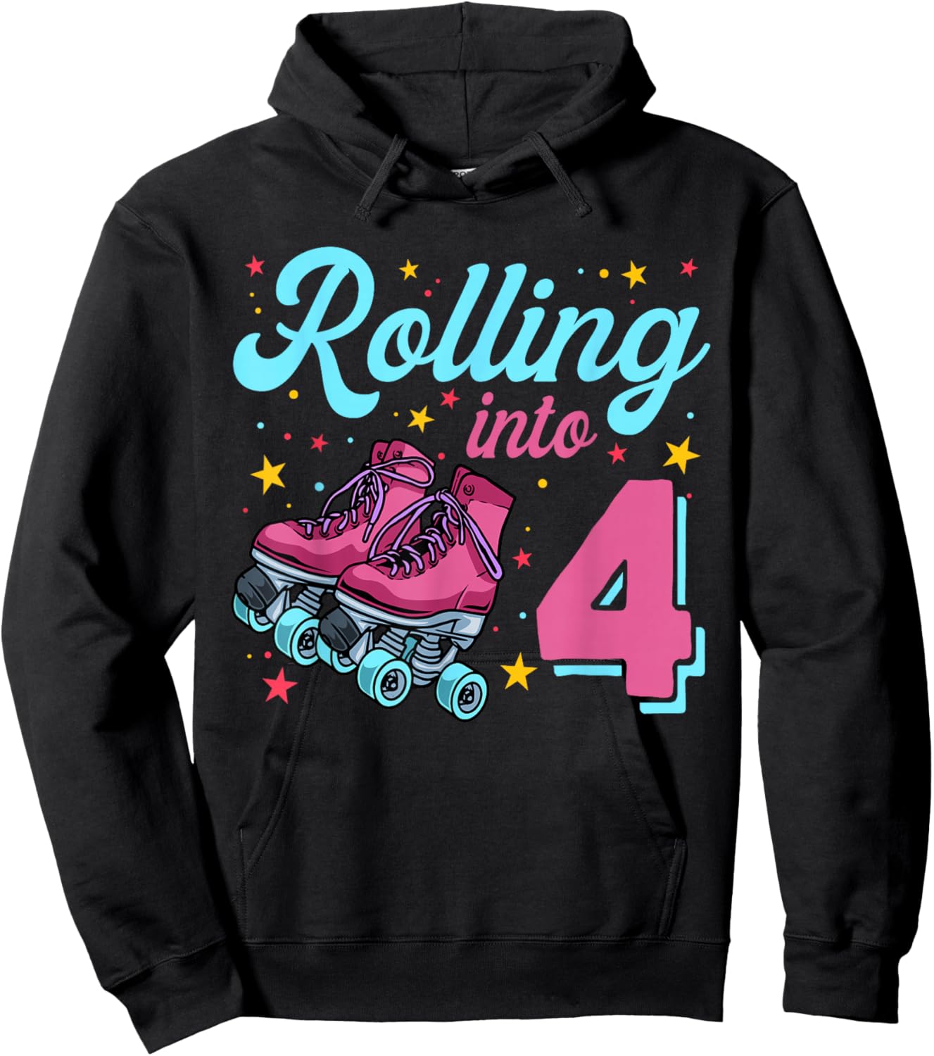 4th Birthday Shirt For Girls, Roller Skates Rolling Into 4 Hoodie - Hoodie | Black