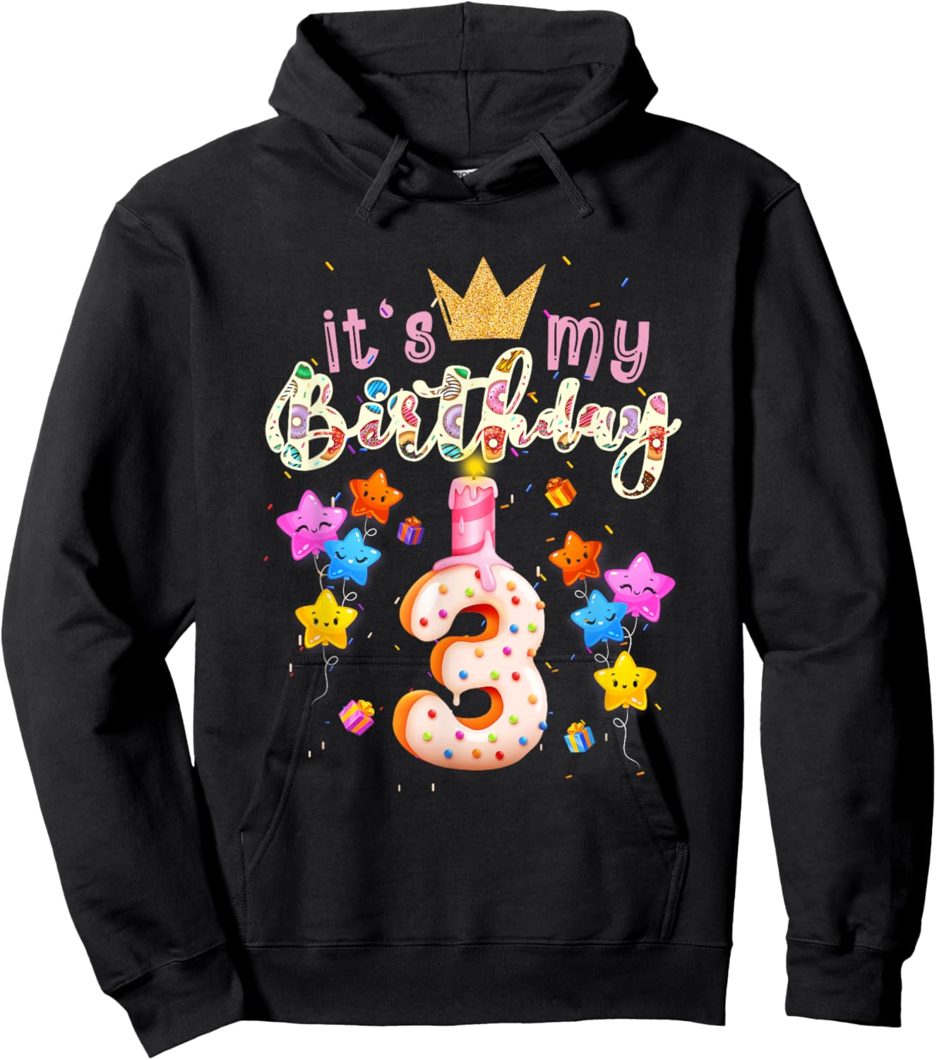 It's My 3th Birthday Doughnut Happy 3 Years Old Girl Hoodie - Hoodie | Black