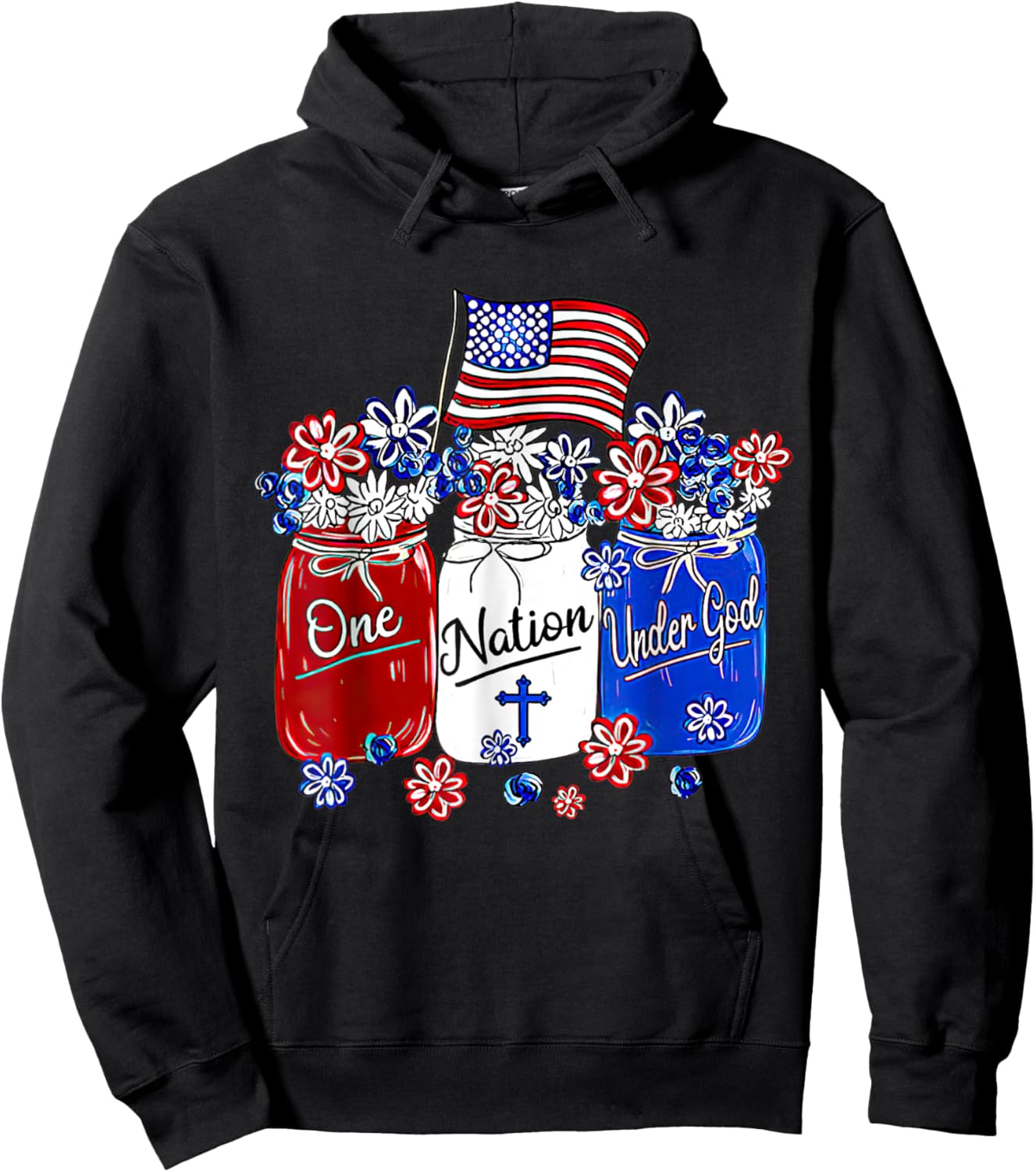 One Nation Under God American Flag Christian Jesus Patriotic Men Hoodie - Hoodie | Black