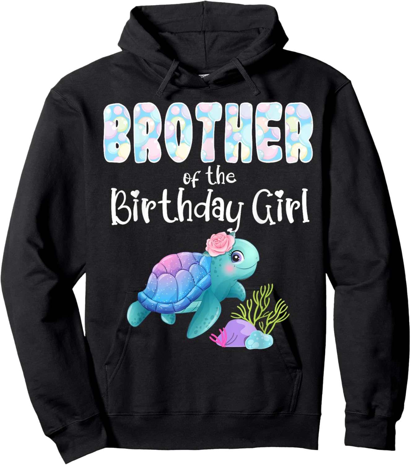 Sea Turtle Birthday Brother Of The Birthday Girl Ocean Bday Hoodie - Hoodie | Black