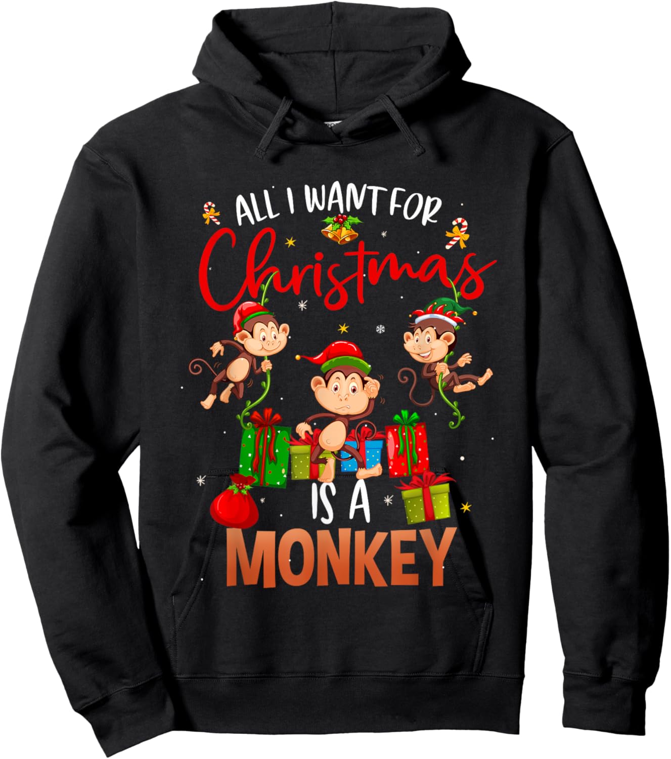 All I Want For Christmas Is A Monkey Funny Gift Hoodie - Hoodie | Black