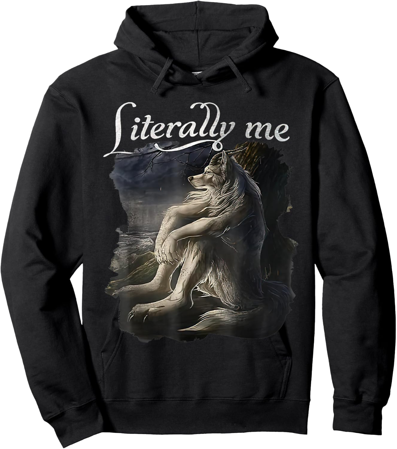 Sitting Wolf Literally Me Wolf Funny Dank Meme Hoodie - Hoodie | Black