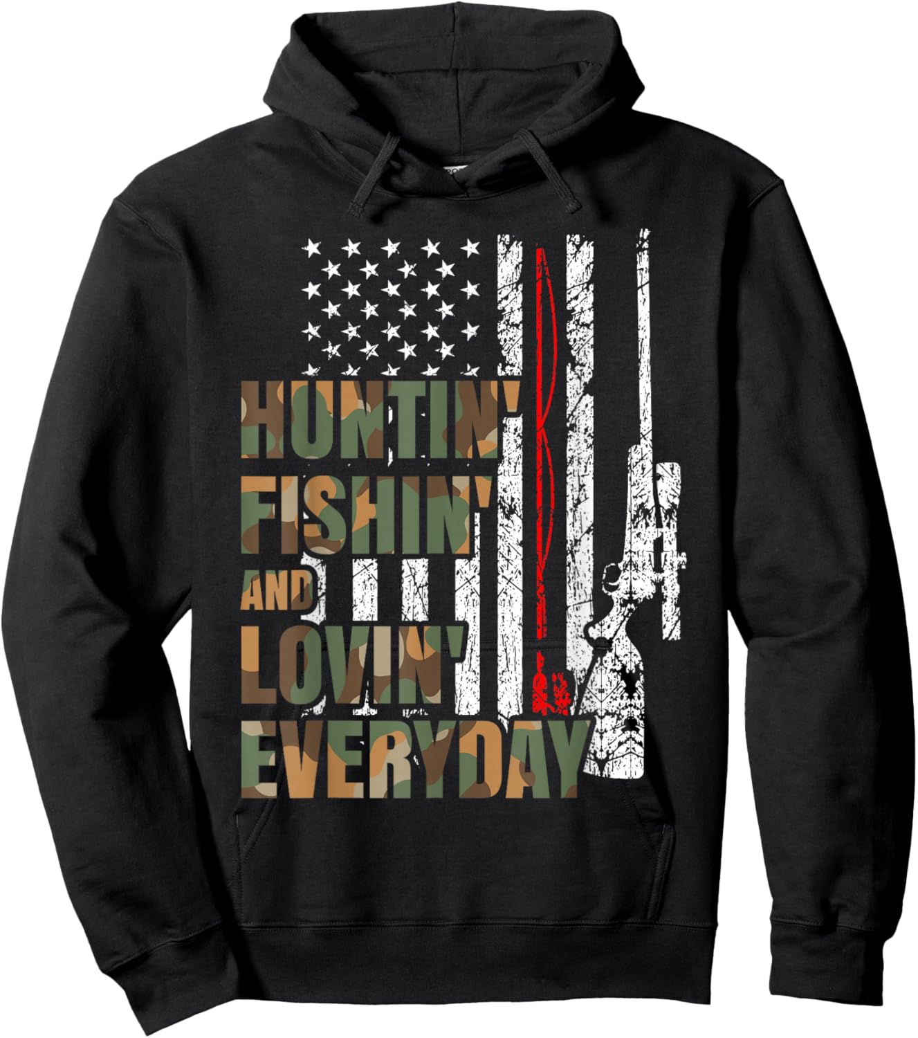 Hunting Fishing Loving Everyday American Deer Hunter Patriot Hoodie - Hoodie | Black