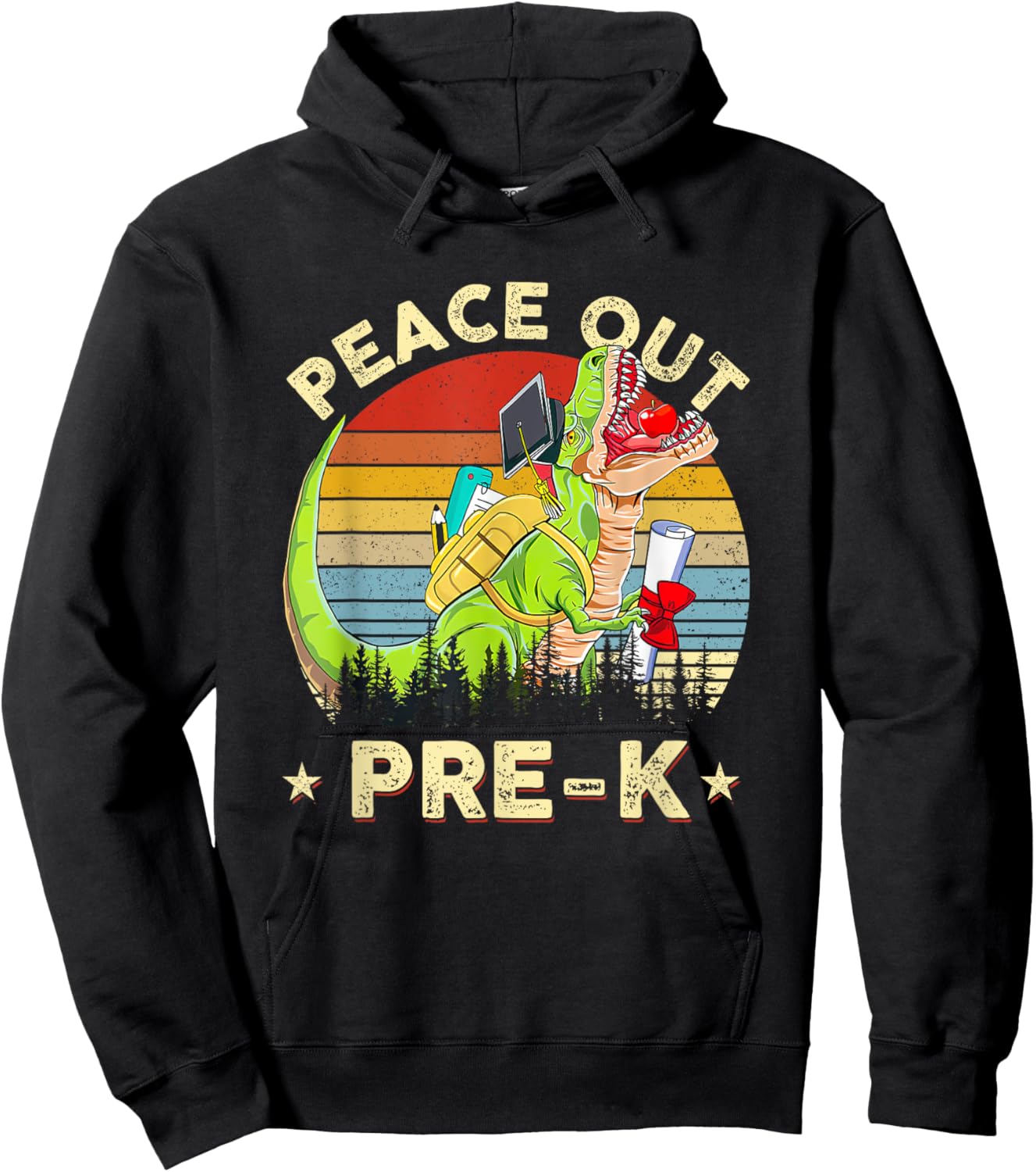 Peace Out Pre-K Dinosaur T Rex Graduation End Of Year Hoodie - Hoodie | Black