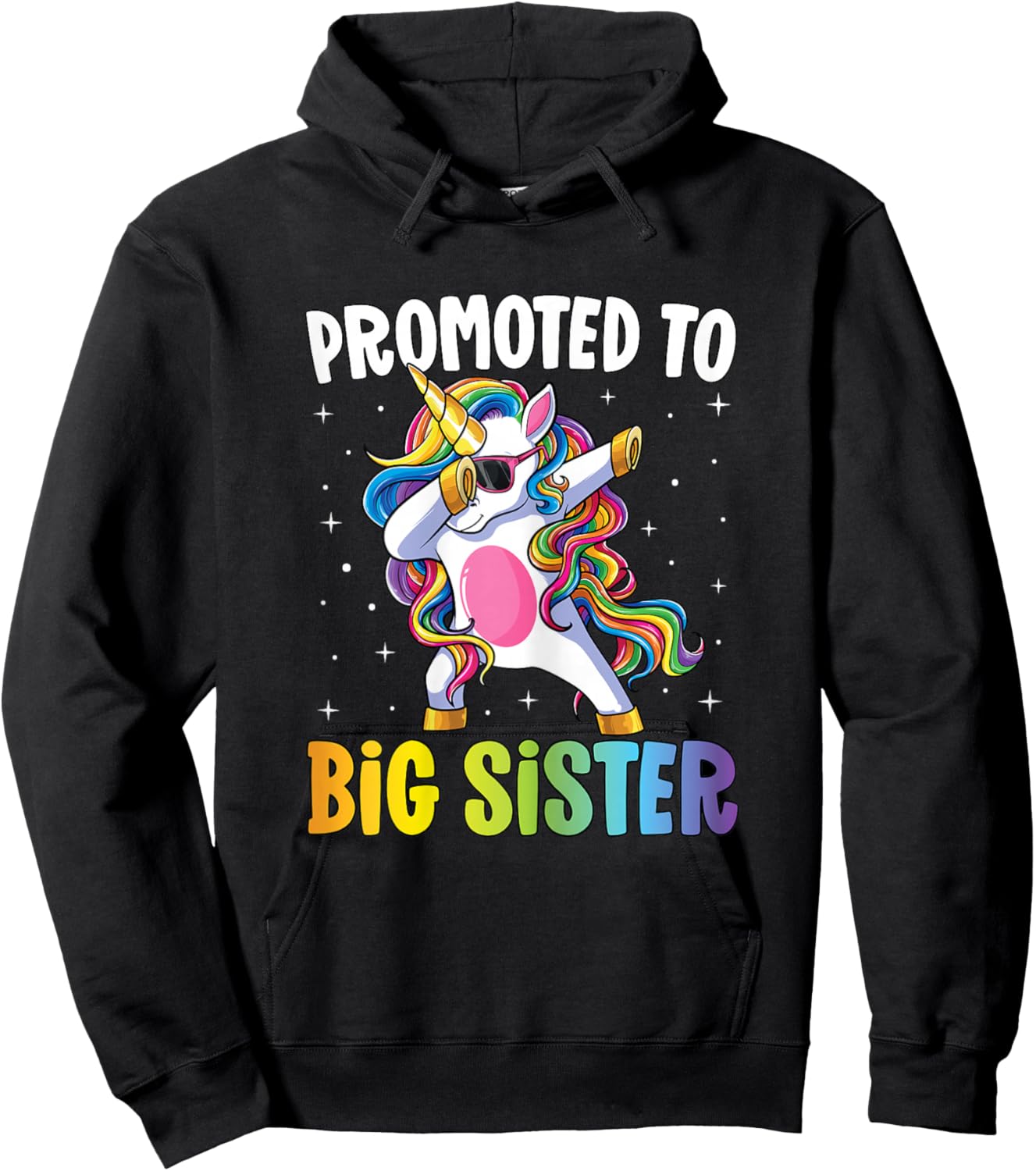 Promoted to Big Sister Girls Dabbing Unicorn Older Sister Hoodie - Hoodie | Black