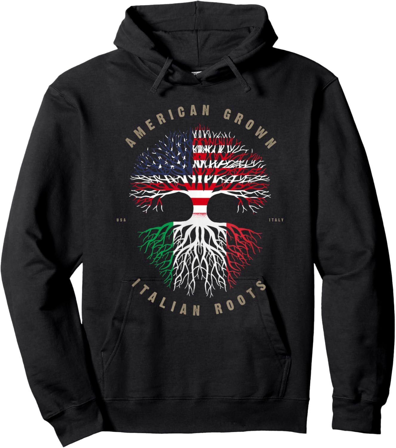 American Grown Italian Roots Italy Flag Hoodie - Hoodie | Black