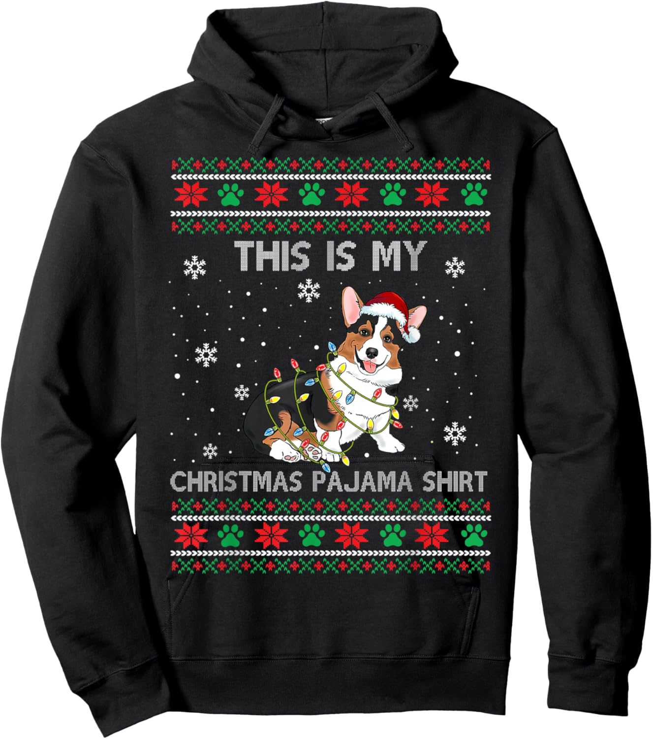 This Is My Christmas Pajama Shirt Tricolor Corgi Pjs Xmas Hoodie - Hoodie | Black