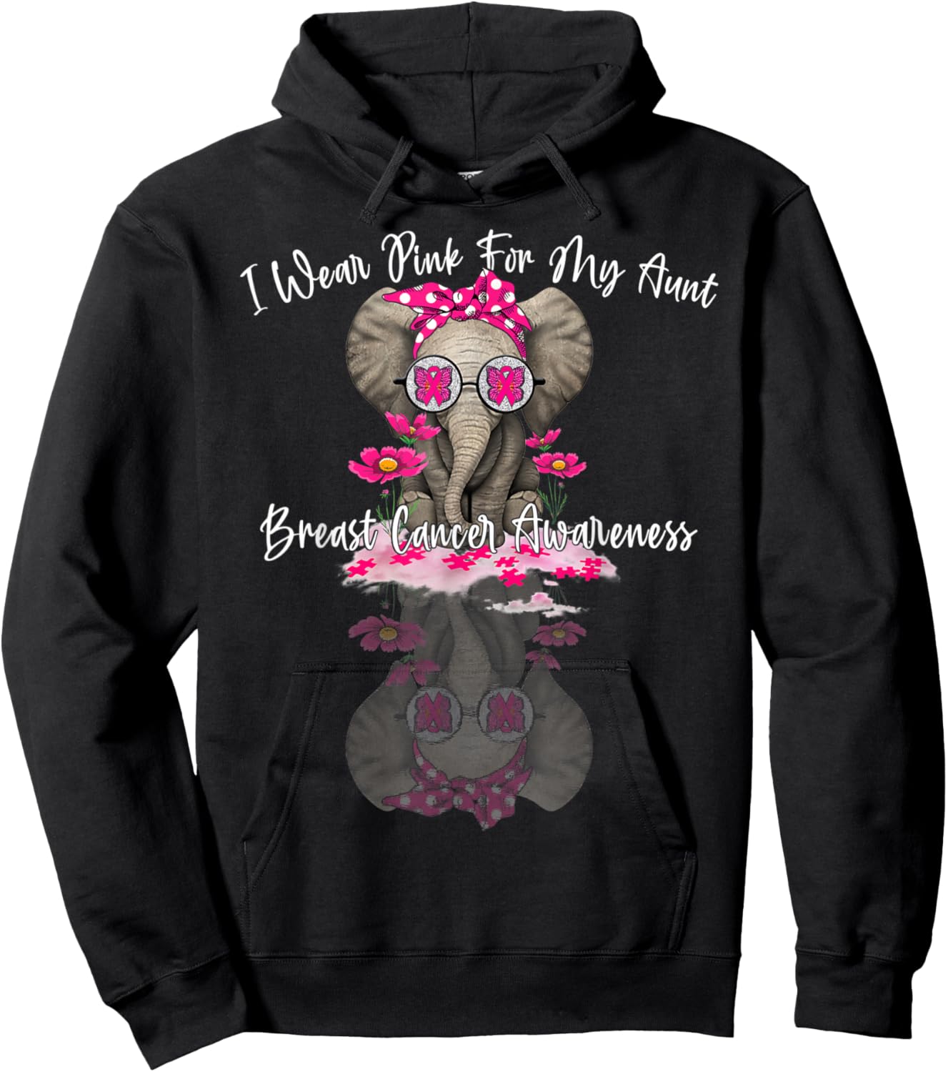 mb I Wear Pink For My Aunt Elephant Breast Cancer Awareness Hoodie - Hoodie | Black