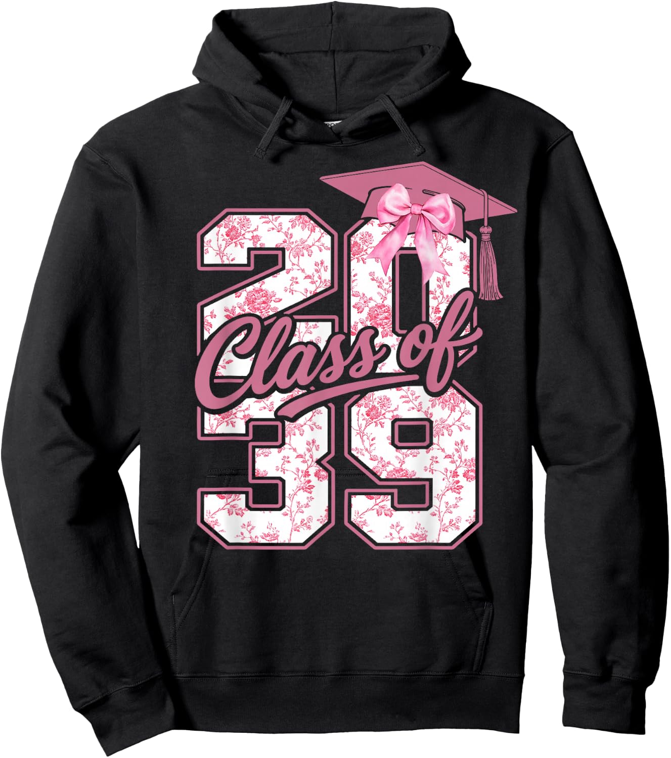 Class of 2039 Grow with Me Graduation Pink Coquette Bow Girl Hoodie - Hoodie | Black