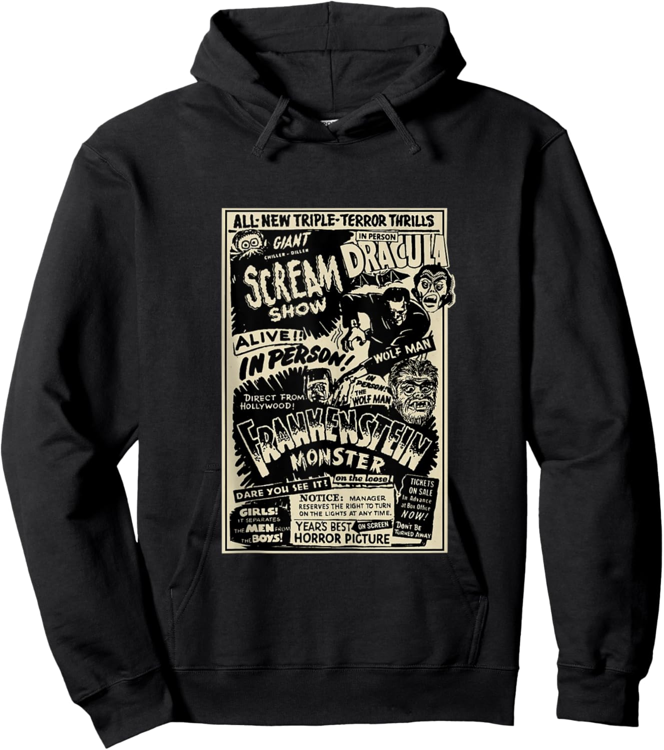 Horror Movie Monster Mummy Dracula Werewolf Frankenstein Hoodie - Hoodie | Black
