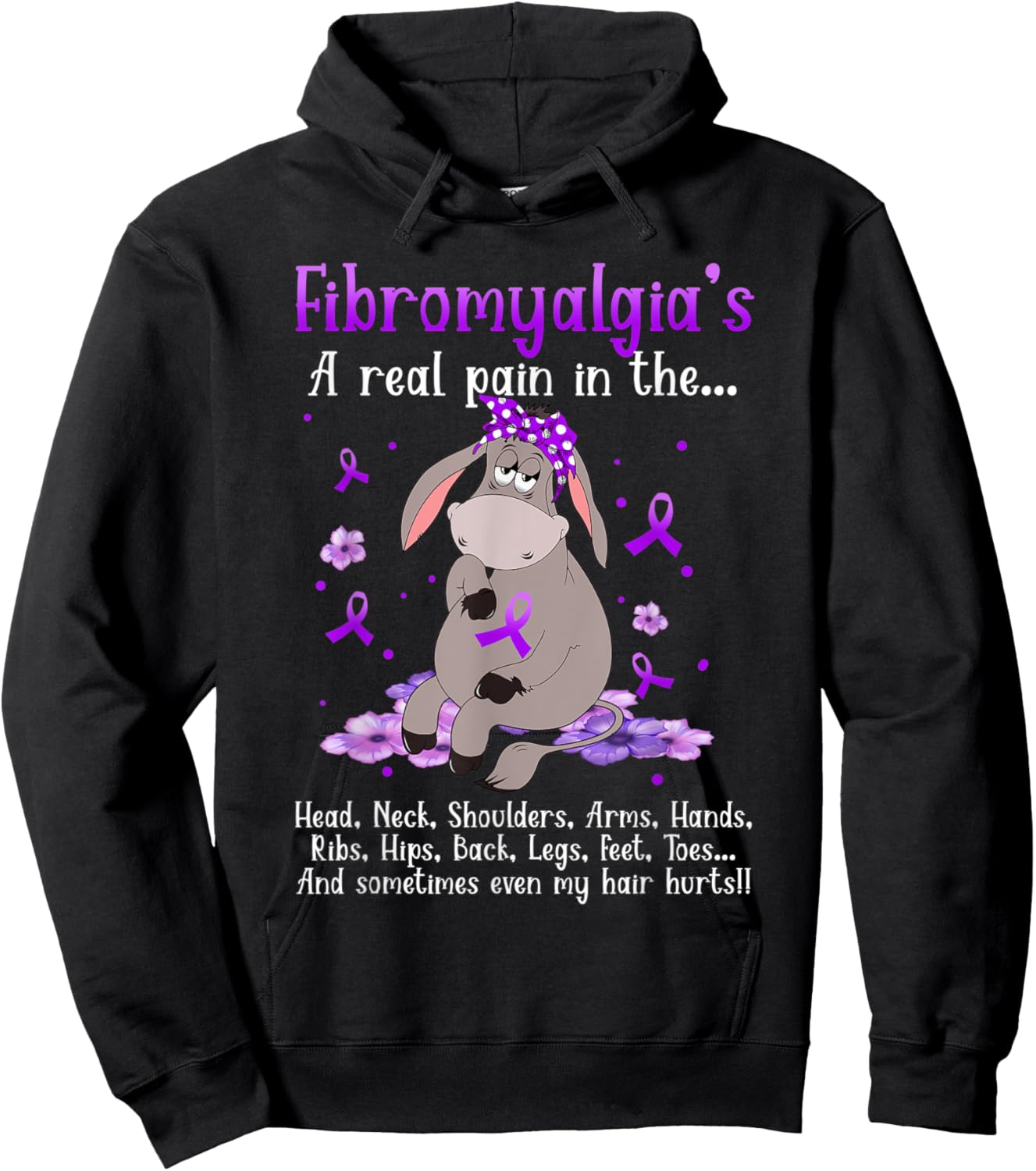 Fibromyalgia Donkey Fibromyalgia's A Real Pain In the Head Hoodie - Hoodie | Black