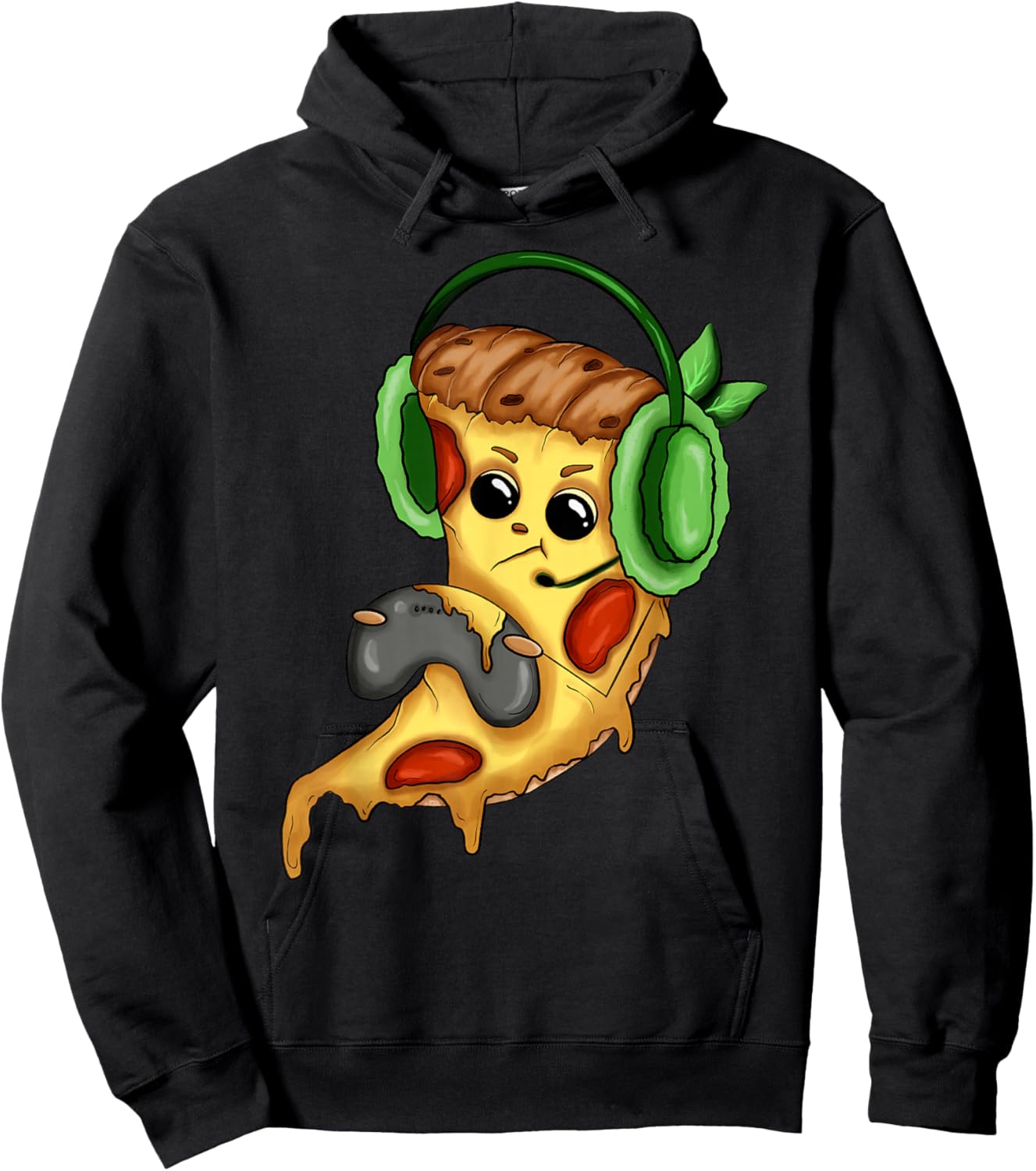 Pizza Gamer Love Play Video Games Funny Controller Headset Hoodie - Hoodie | Black