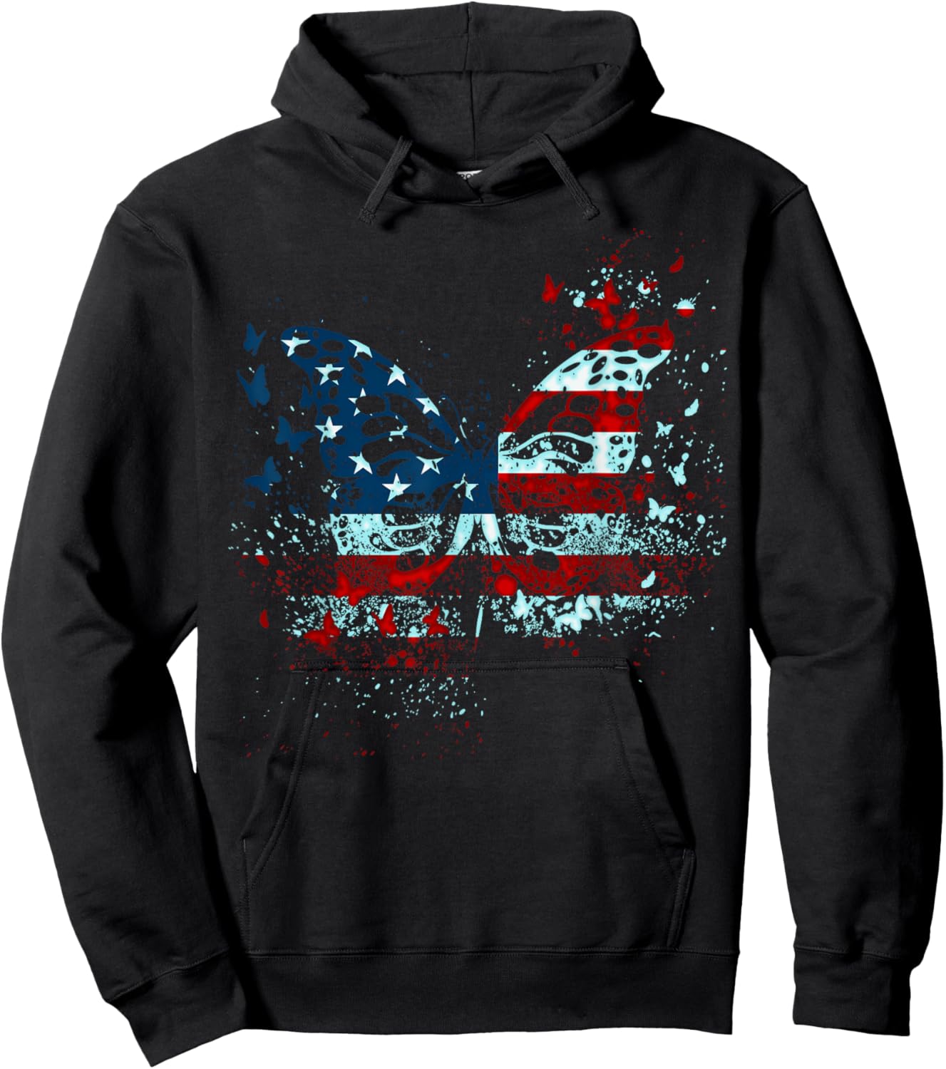 Butterfly USA Flag 4th Of July Funny American Girl Women Kid Hoodie - Hoodie | Black