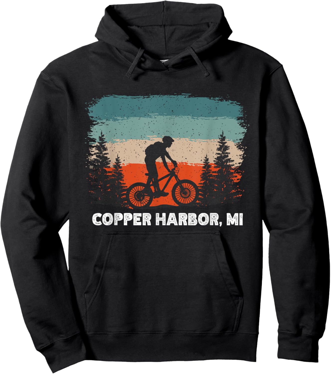 Mountain Bike Retro Sunset Vintage Copper Harbor, MI Hoodie - Hoodie | Black