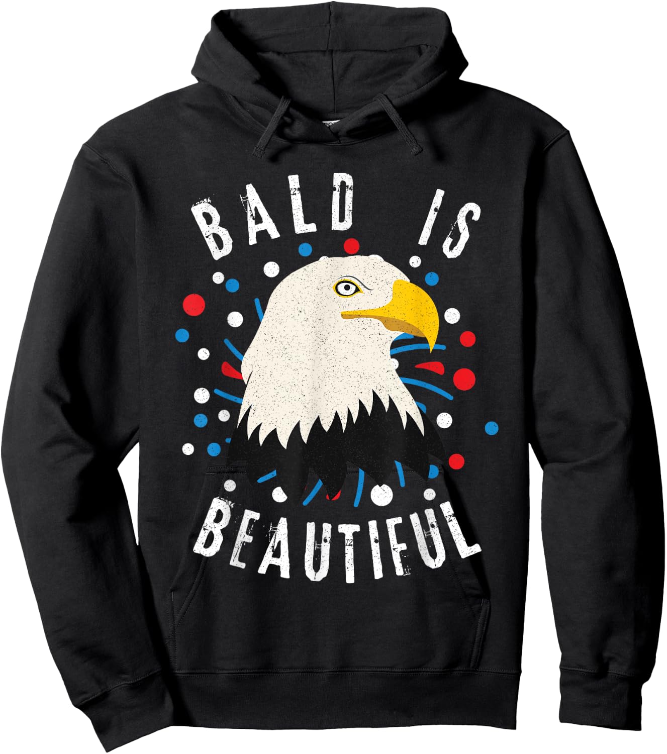 American Bald Eagle Bald is Beautiful 4th of July Vintage Hoodie - Hoodie | Black