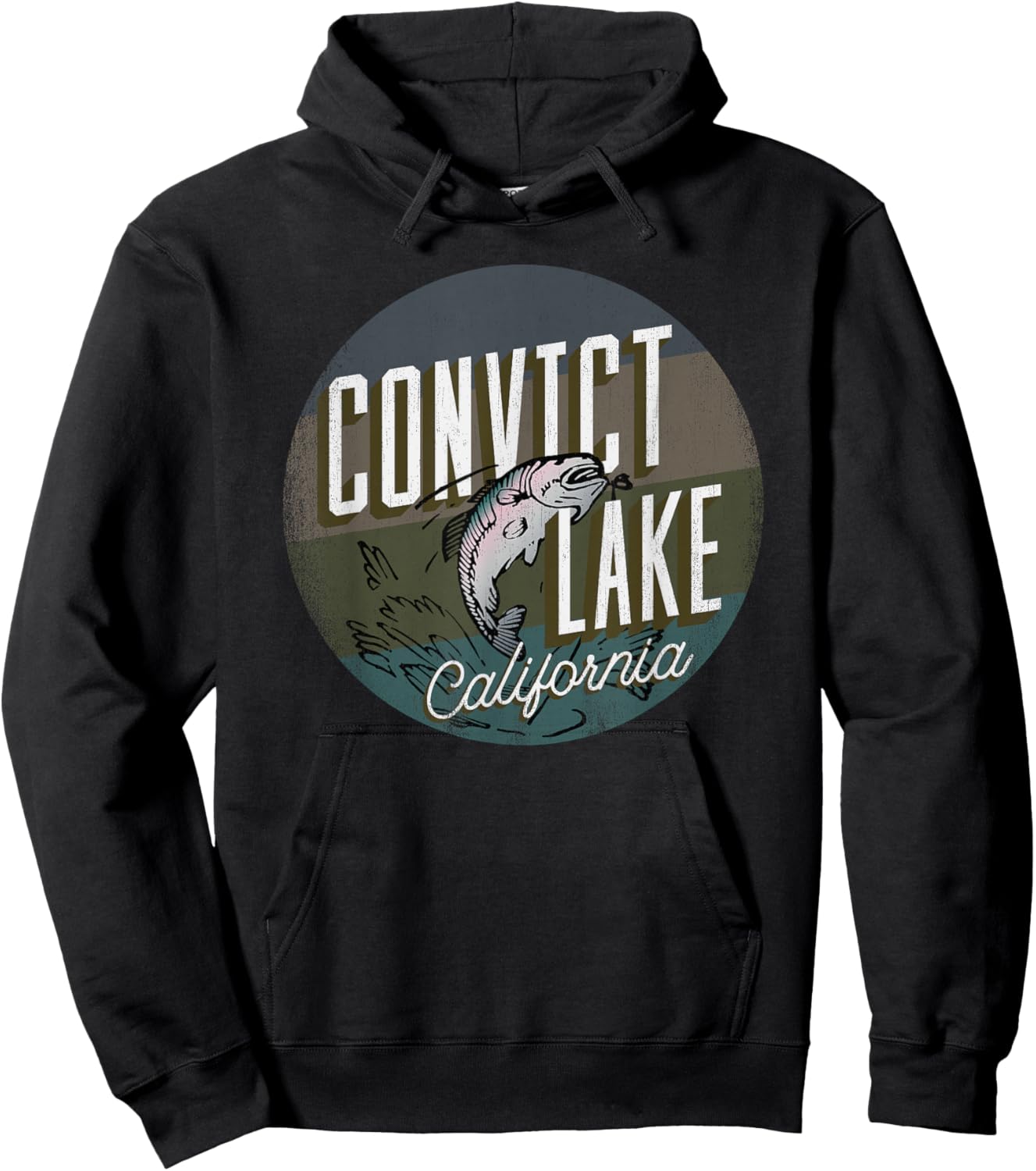 Convict Lake CA Rainbow Trout Fishing Retro Leaping Fish Hoodie - Hoodie | Black