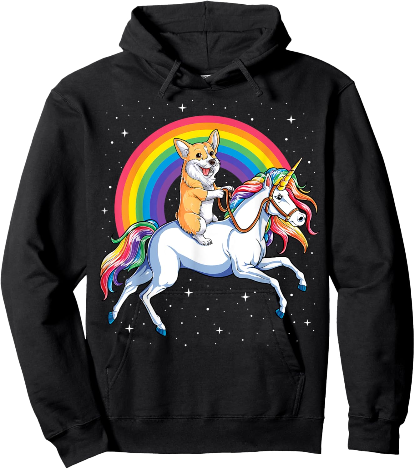 Corgi Riding Unicorn Girls Kids Rainbow Gifts Space Galaxy Hoodie - Hoodie | Black