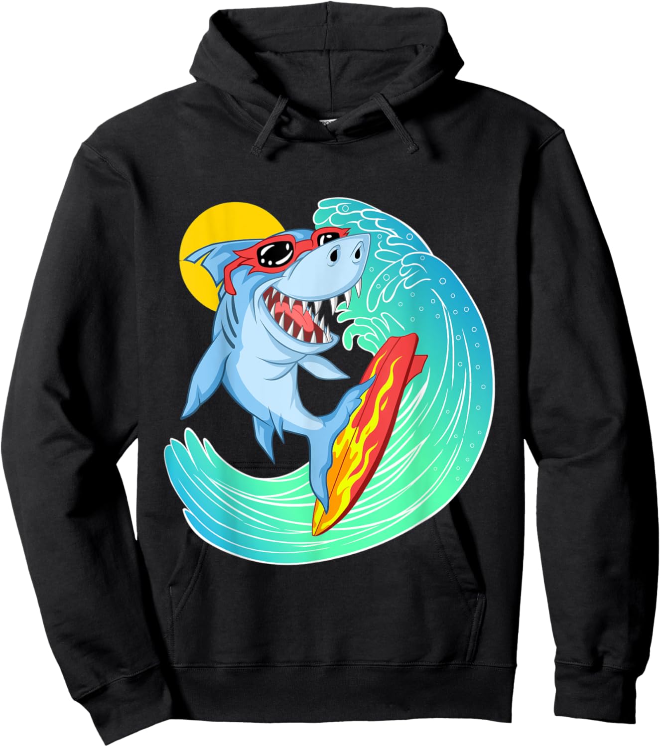 Surfing Shark Cute Sea Animal | Ocean Creature Adult & Kids Hoodie - Hoodie | Black