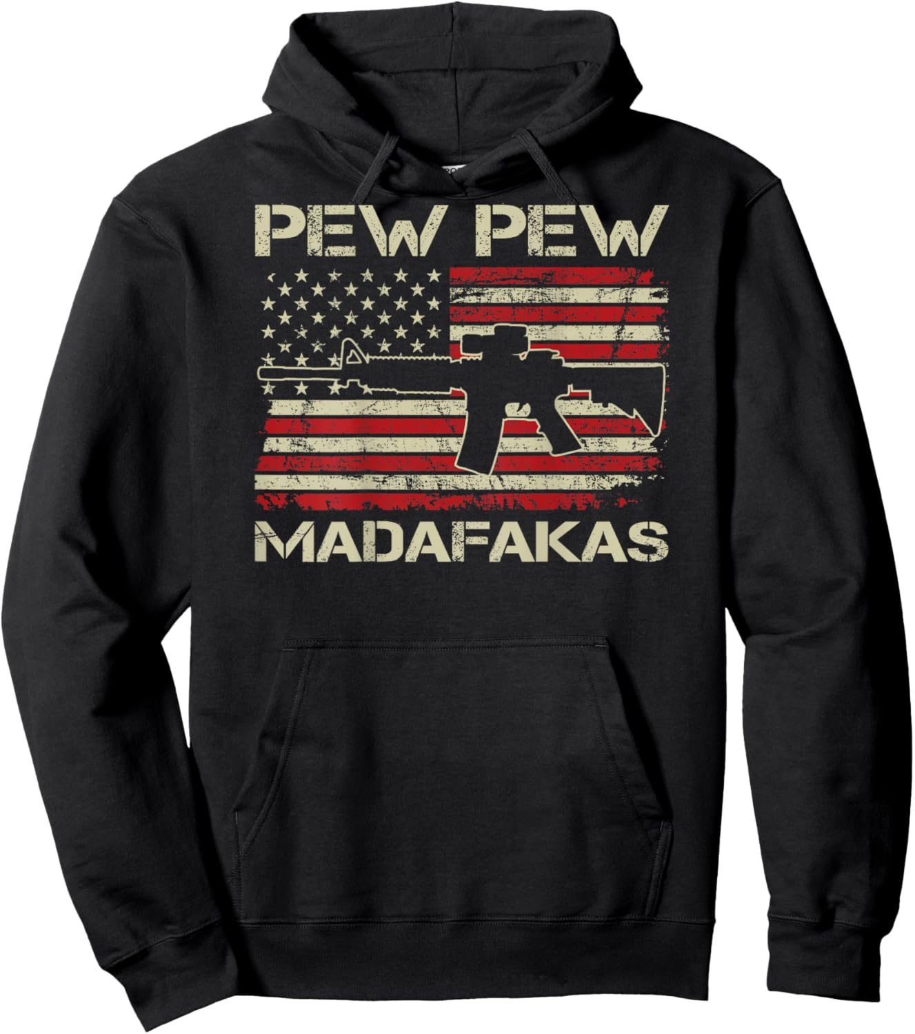 Pew Pew Madafakas - AR15 USA Flag Funny Gun Joke (ON BACK) Hoodie - Hoodie | Black