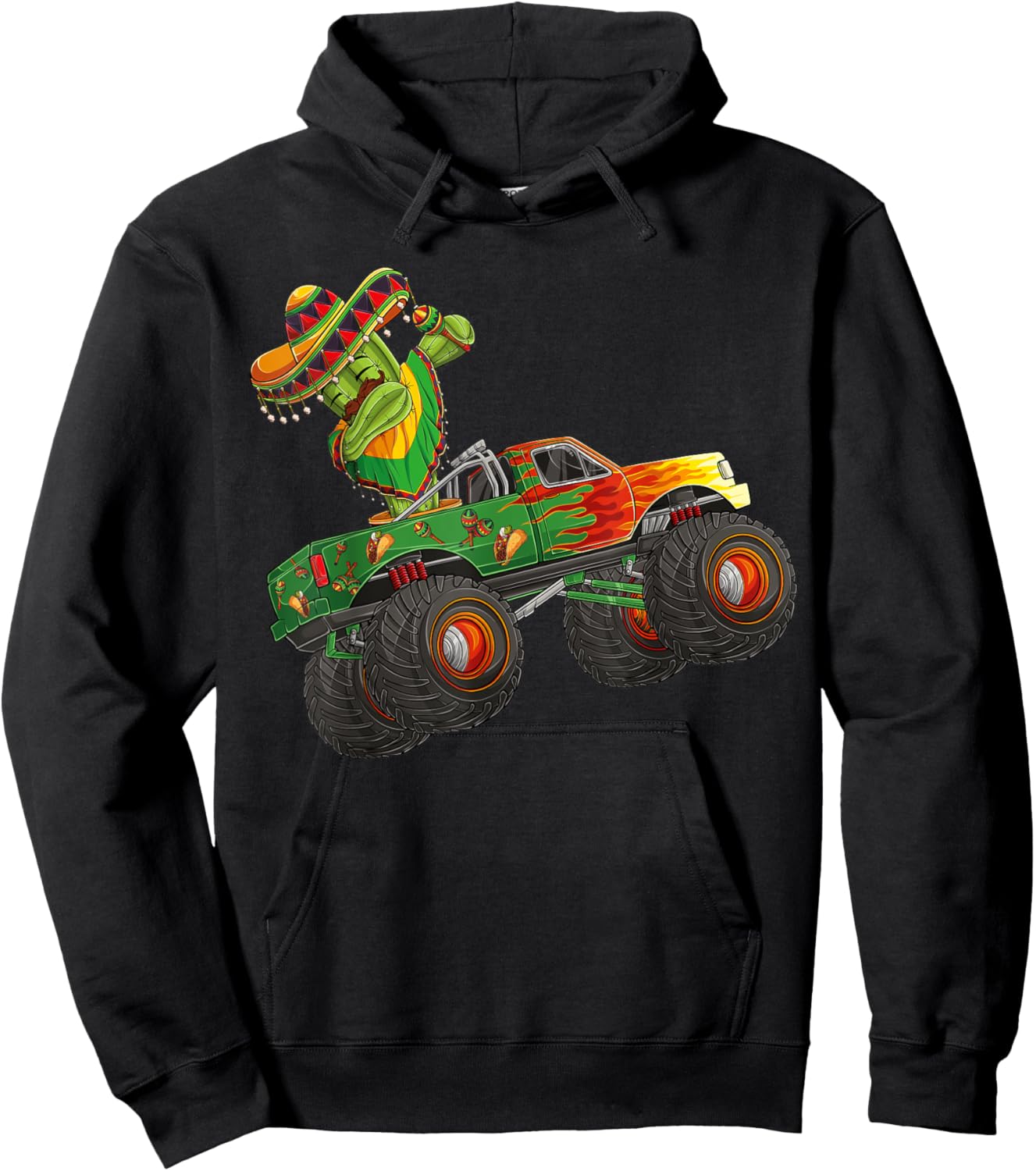 Dabbing Cactus Cinco De Mayo Monster Truck Boys Kids girls Hoodie - Hoodie | Black