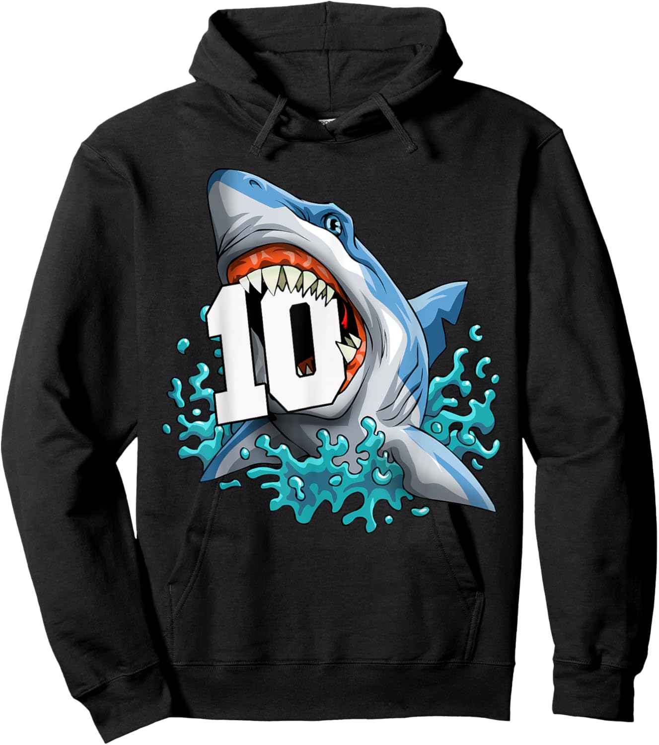 Kids Shark 10th Birthday Boy Funny Shark 10 yrs Old Birthday Hoodie - Hoodie | Black