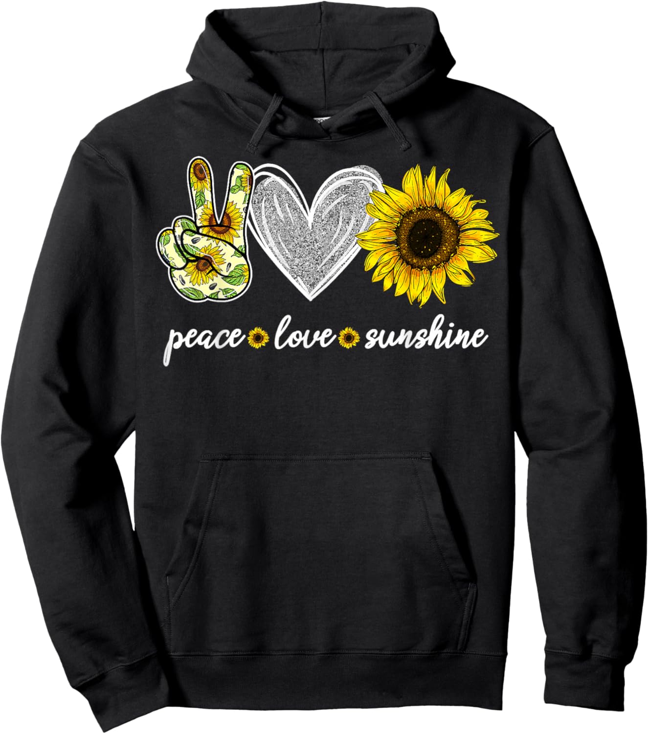 Peace Love Sunshine Sunflower Hippie Sunflower Lover Gifts Hoodie - Hoodie | Black