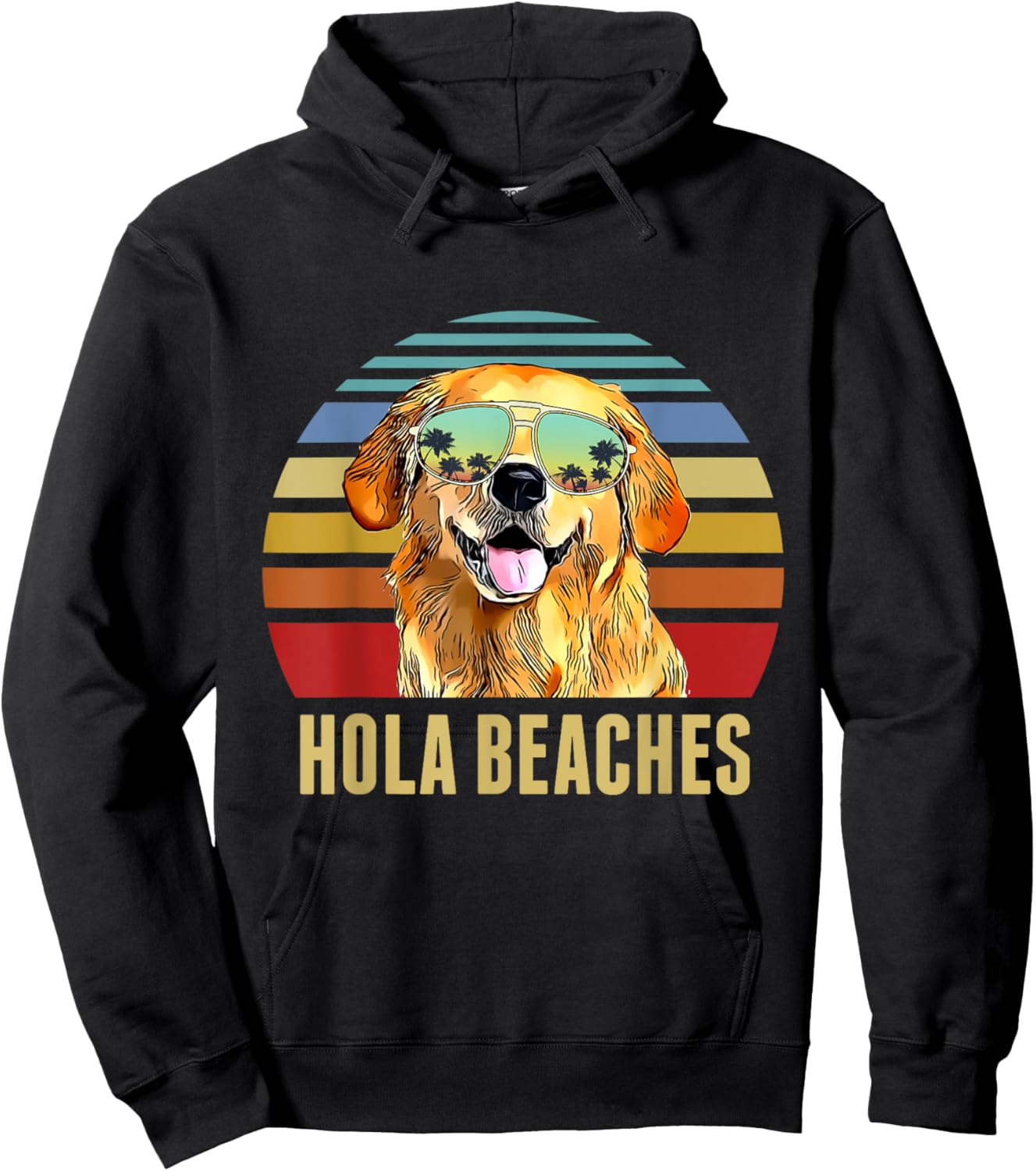 Hola Beaches Funny Labradors Dog Retro Sunset Beach Summer Hoodie - Hoodie | Black