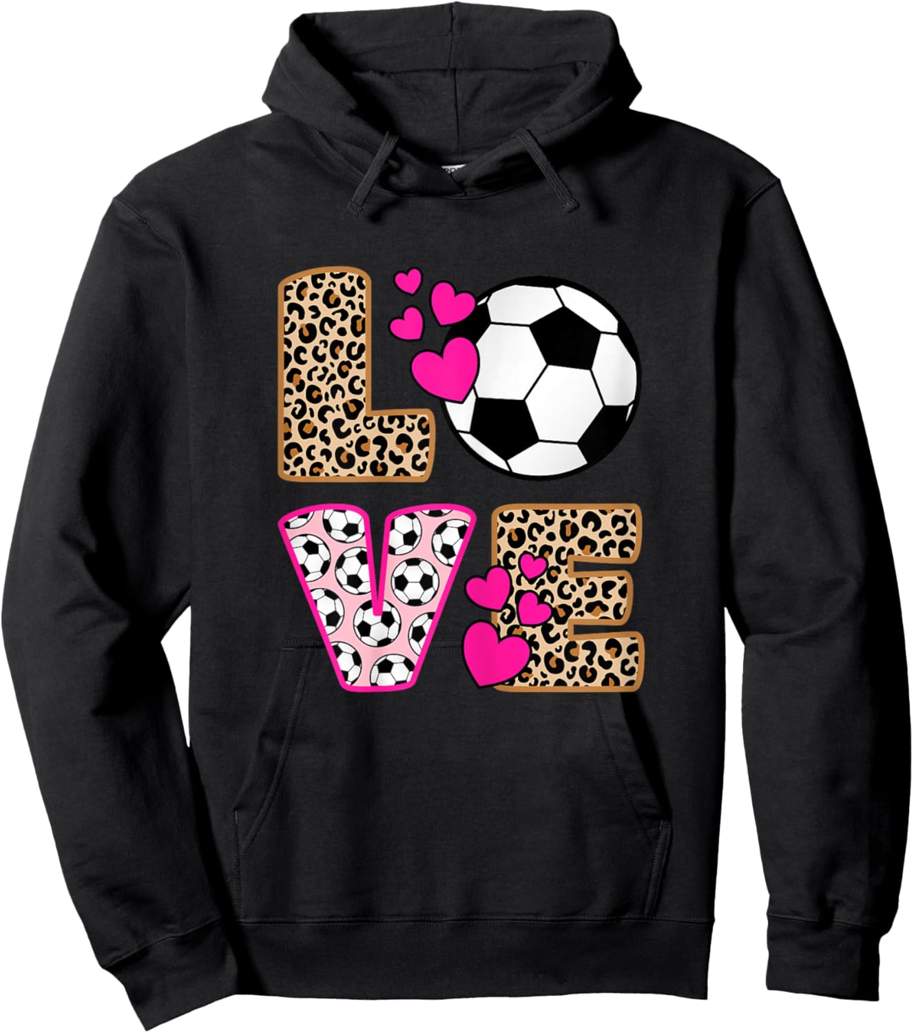 Cute Love Soccer Leopard Print Women Girls Soccer Hoodie - Hoodie | Black