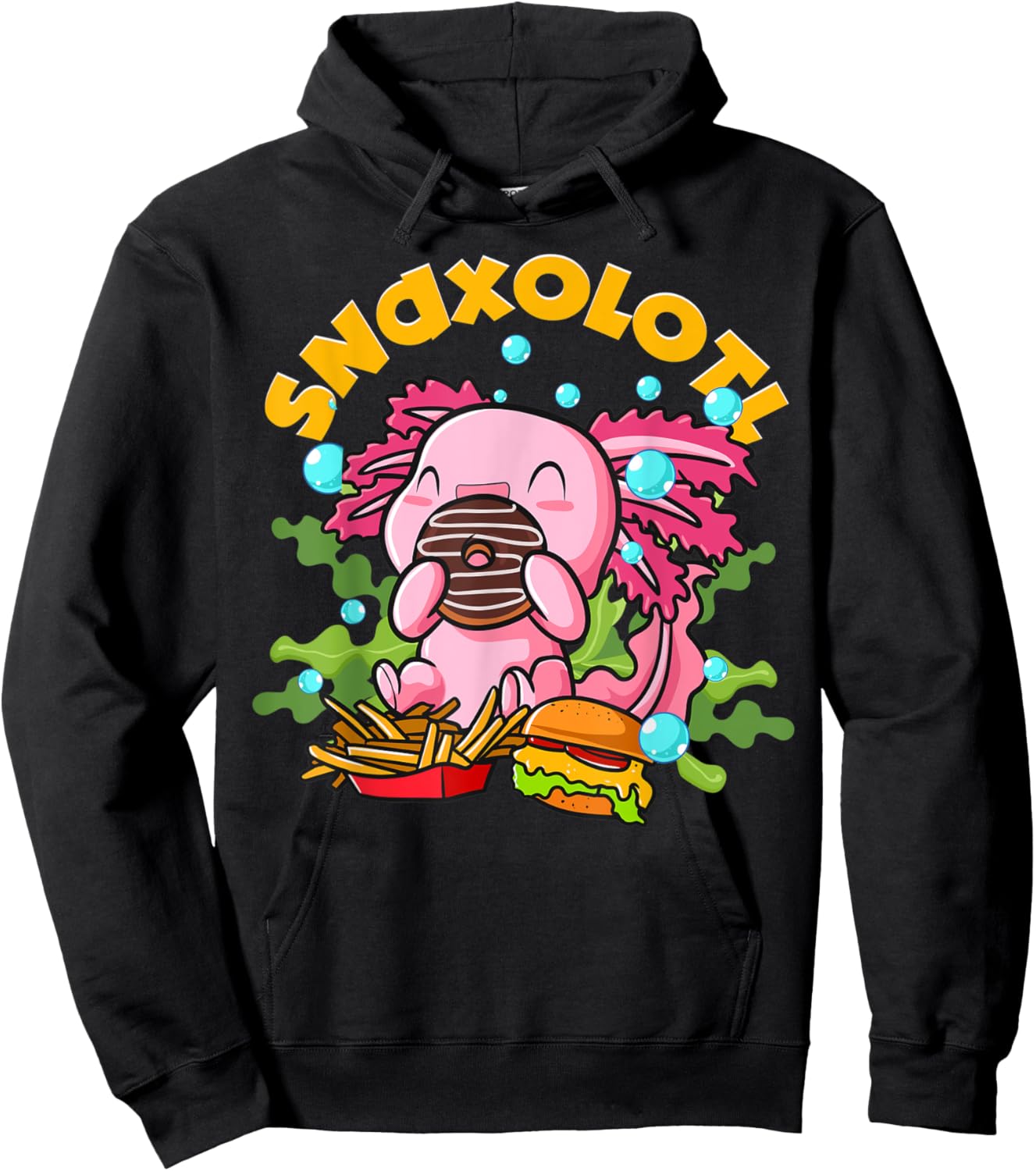 Axolotl Cookie Food Snaxolotl Snackalotl Kawaii Anime Lizard Hoodie - Hoodie | Black