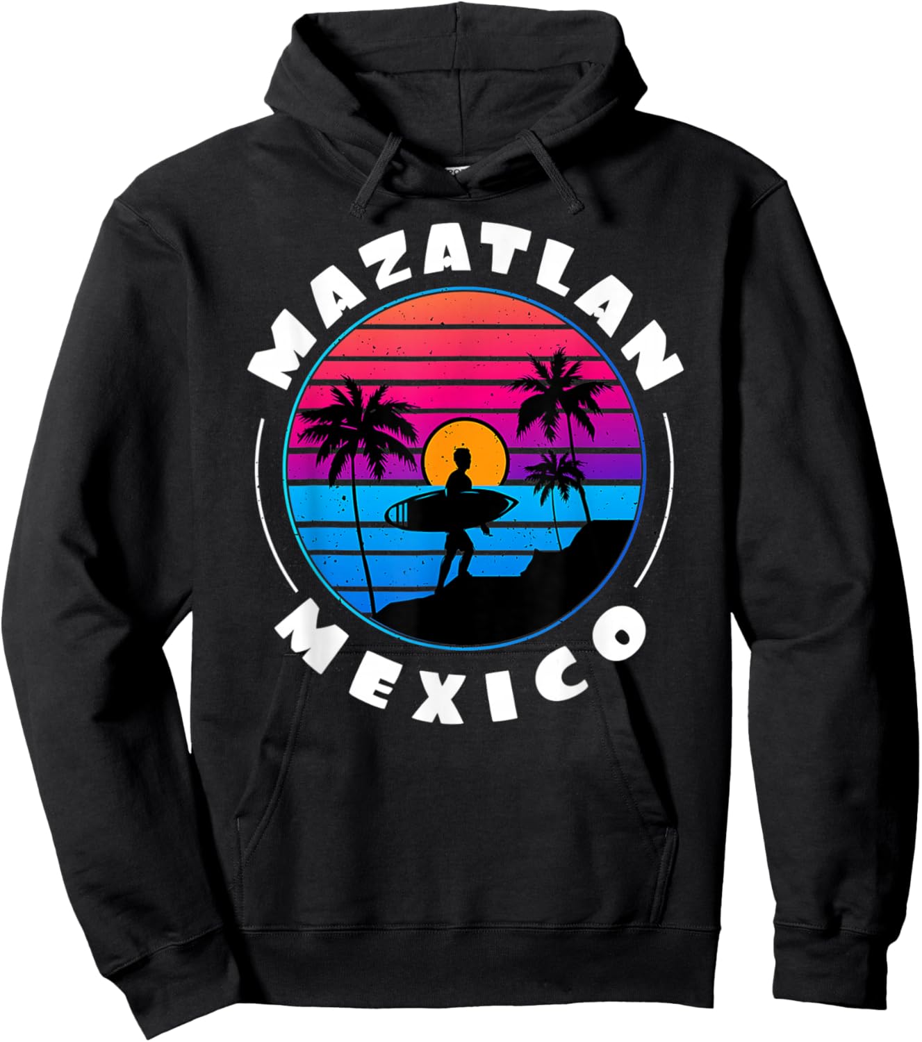 Retro Sunset Mazatlan Mexico Colorful Palm Tree Costume Hoodie - Hoodie | Black