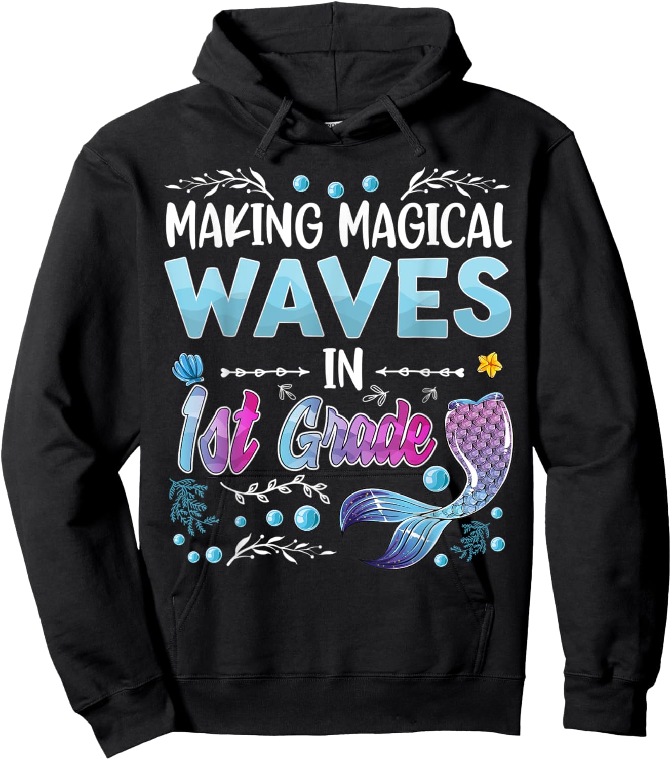 1st Grade Cute Mermaid girls 1st day of back to school kids Hoodie - Hoodie | Black