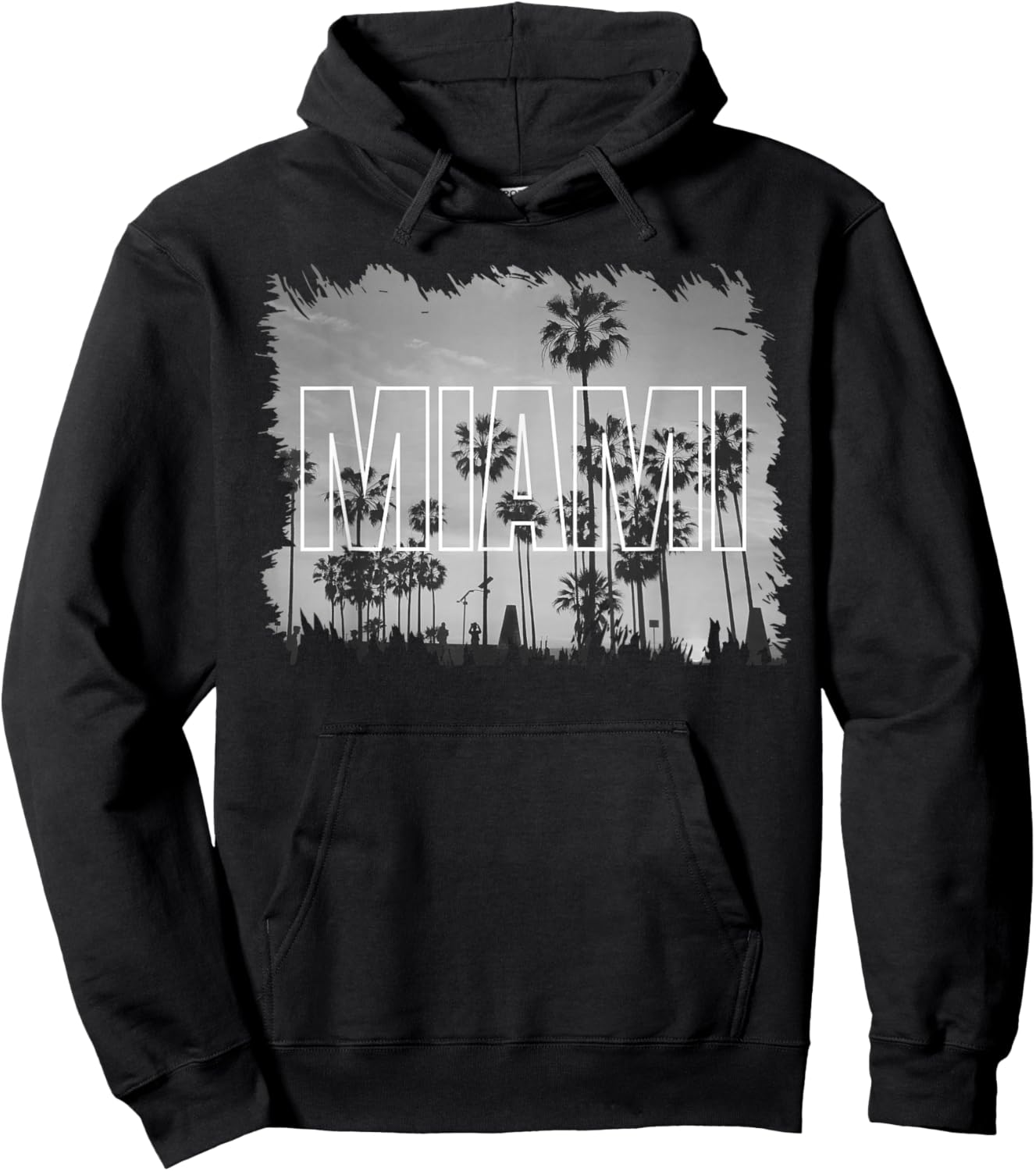 Vintage Miami Black and White Picture Hoodie - Hoodie | Black