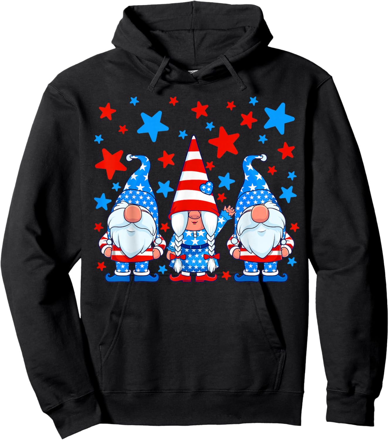 4th of July Gnomes Patriotic American Flag Cute Gnome Women Hoodie - Hoodie | Black