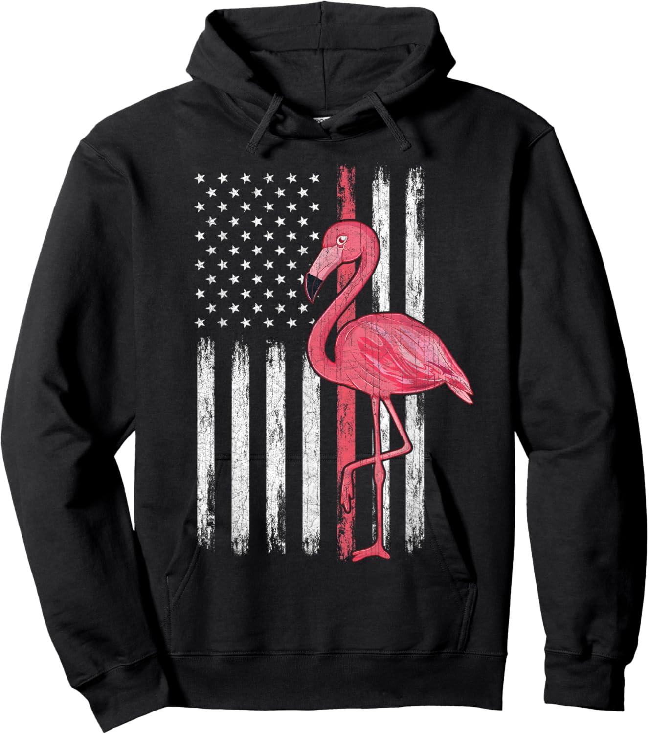 American Flag Pink Flamingo Independence Day 4th Of July Hoodie - Hoodie | Black