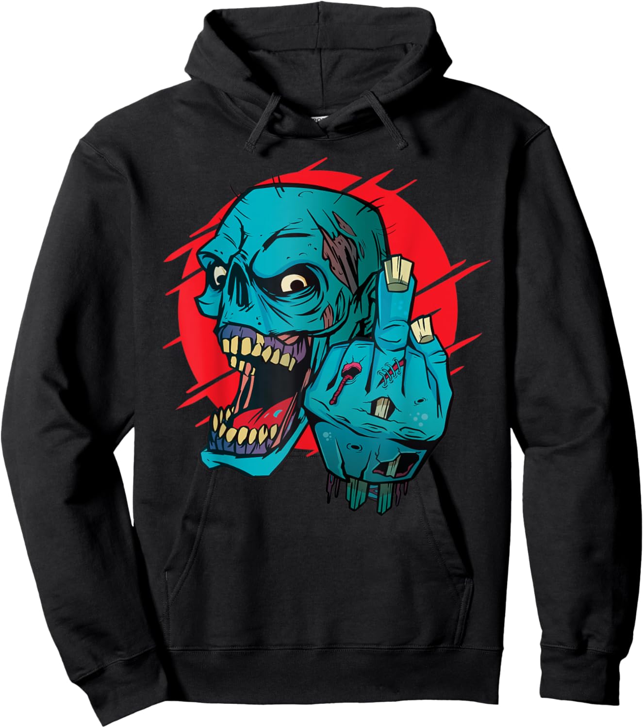 Not-so-subtle F-Off Zombie Flipping the bird Graphic Hoodie - Hoodie | Black