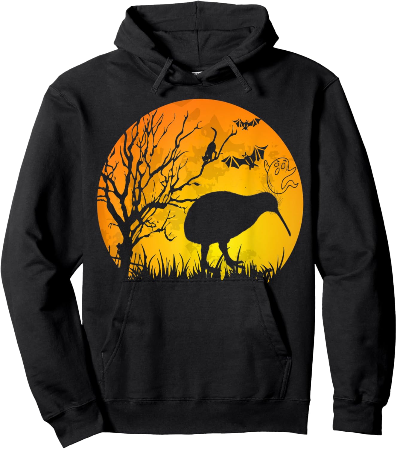 Halloween Kiwi Bird With Moon Bats Cat Halloween Costume Hoodie - Hoodie | Black
