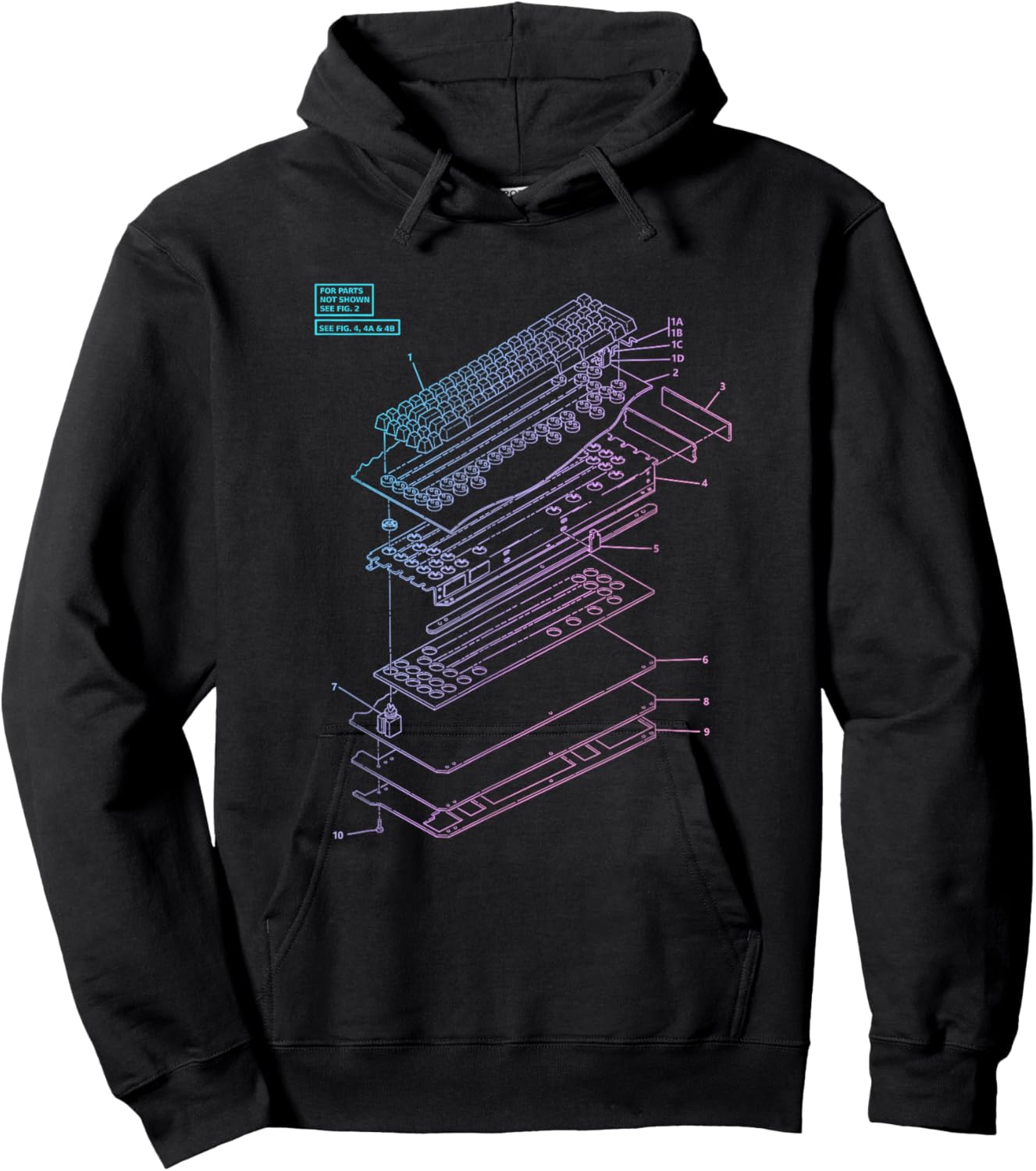 All Things Geek by MCMA Mechanical Keyboard Patent Drawing Graphic Design Art - -Adults, Black, Small Hoodie - Hoodie | Black