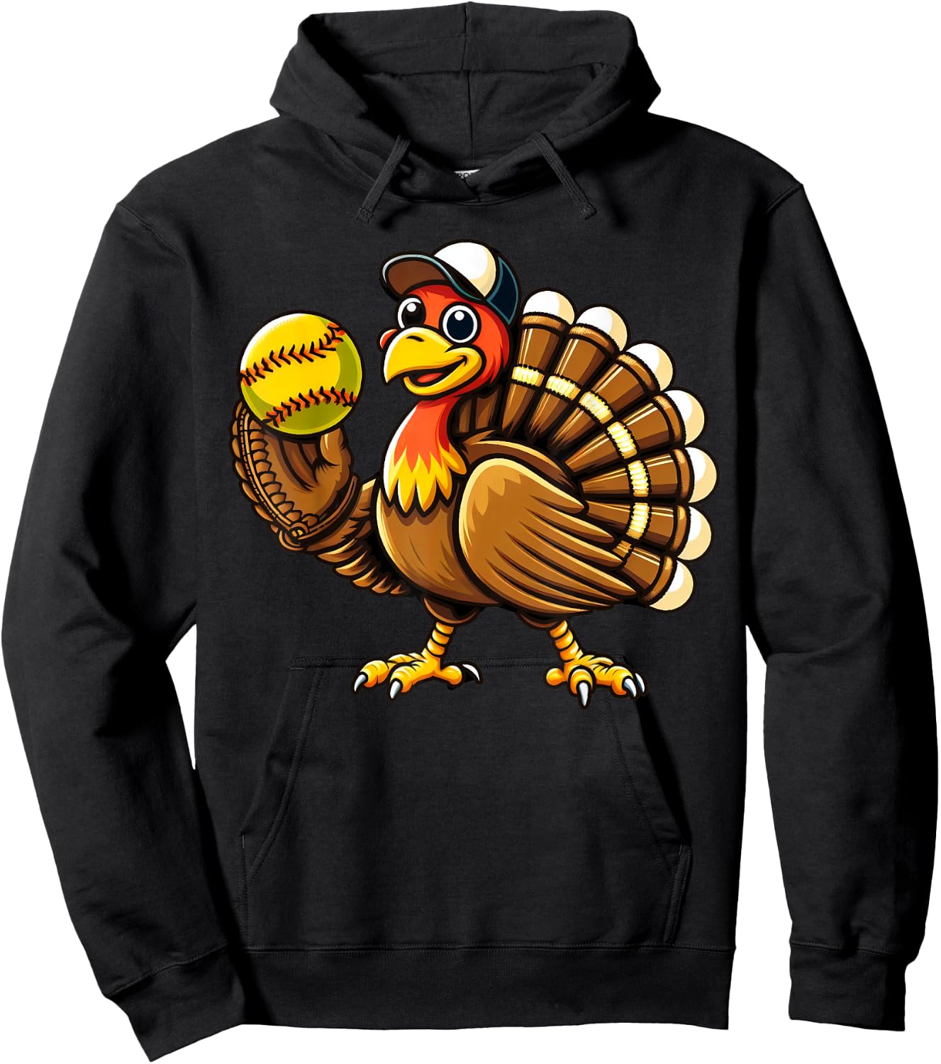 Turkey Softball Thanksgiving Turkey Playing Softball Turkey Hoodie - Hoodie | Black